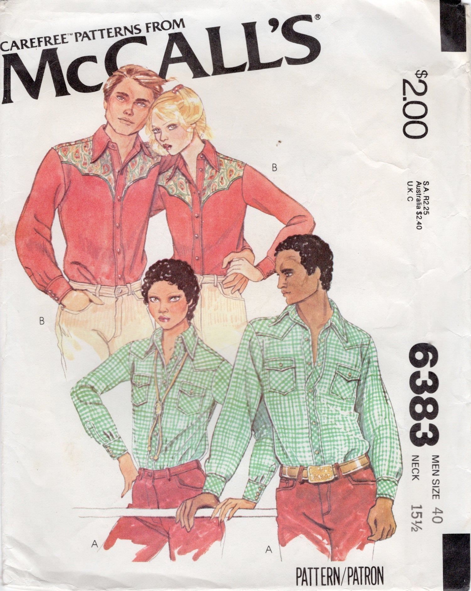 1970's McCall's Men's Western Button Up Shirt Pattern - Chest 40" - No. 6383