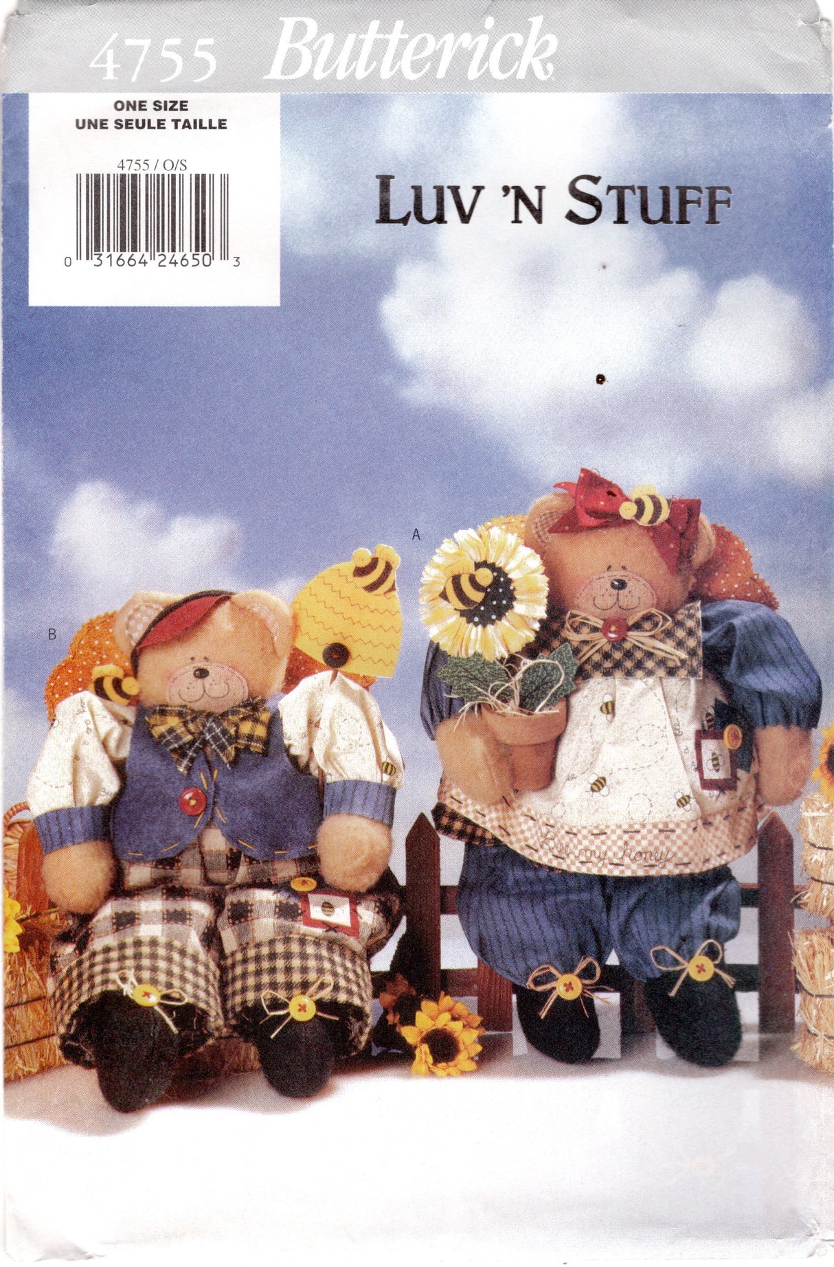 1990's Butterick Luv 'N Stuff Teddy Bear Dolls with Clothes pattern - UC/FF -  No. 4755