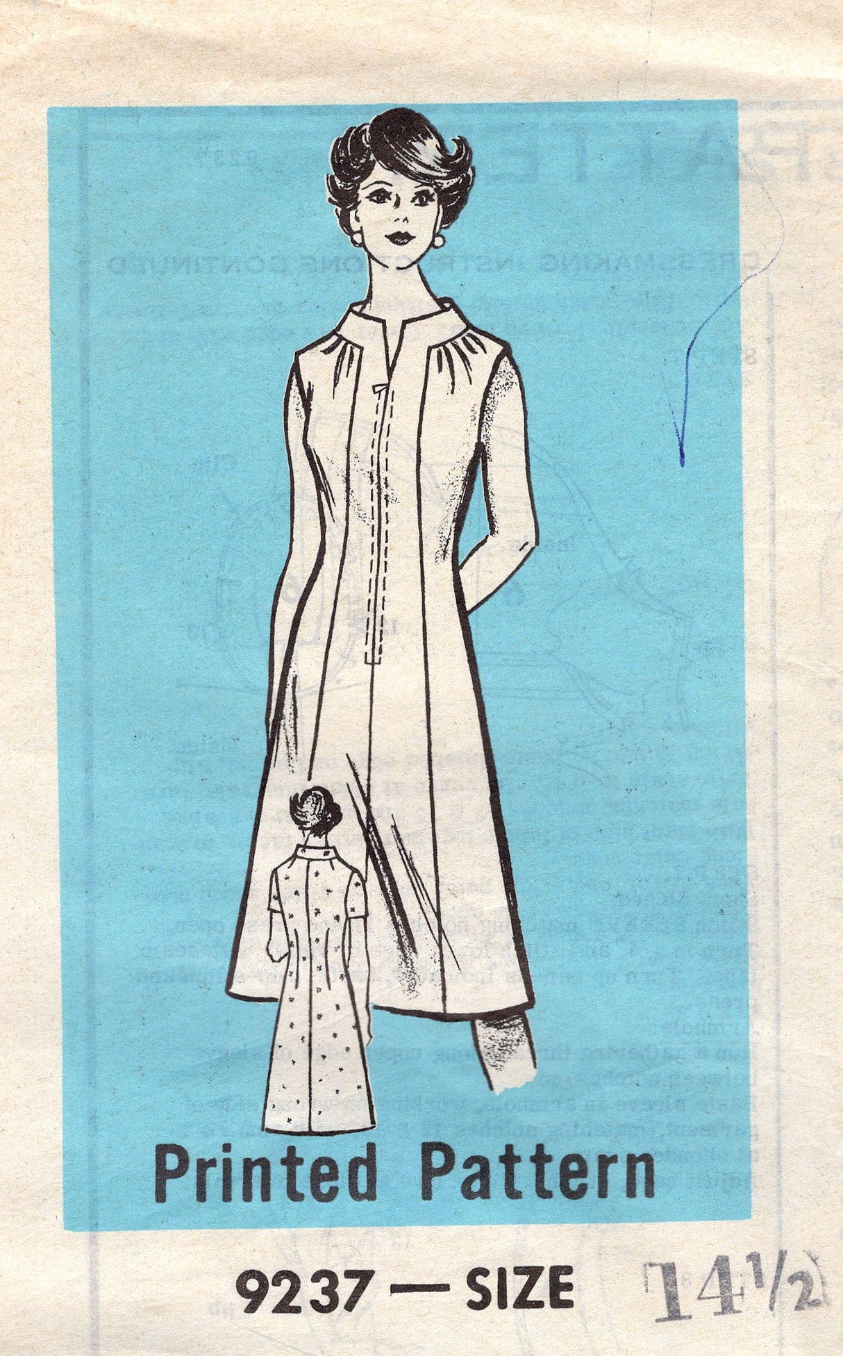 1980's Workbasket Zip Front Sheath Dress with Gathered Neckline - Bust 37" - No. 9237