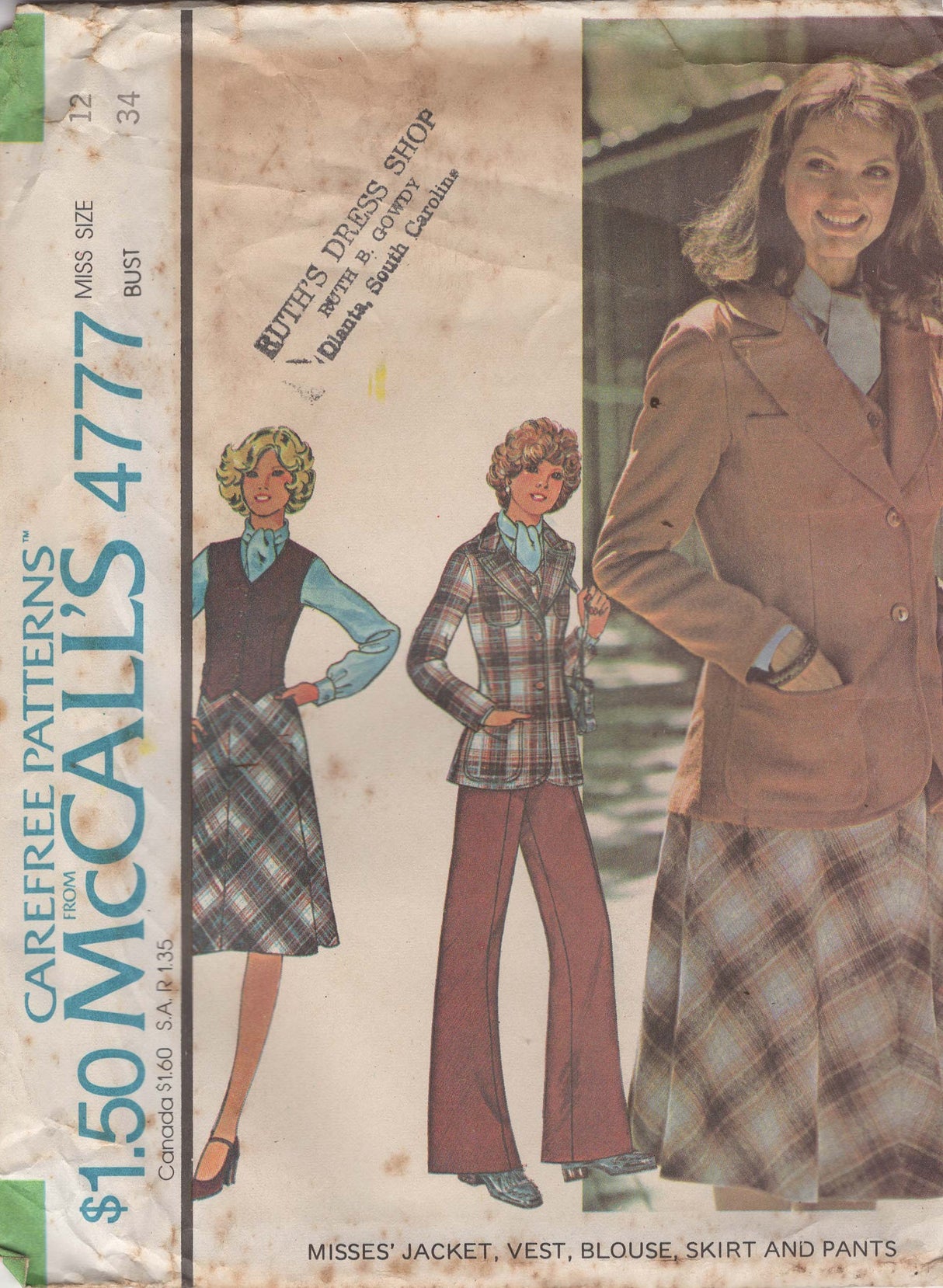 1970’s McCall’s Jacket, Vest, Blouse, Skirt & Pants Pattern - Bust 34" - No. 4777