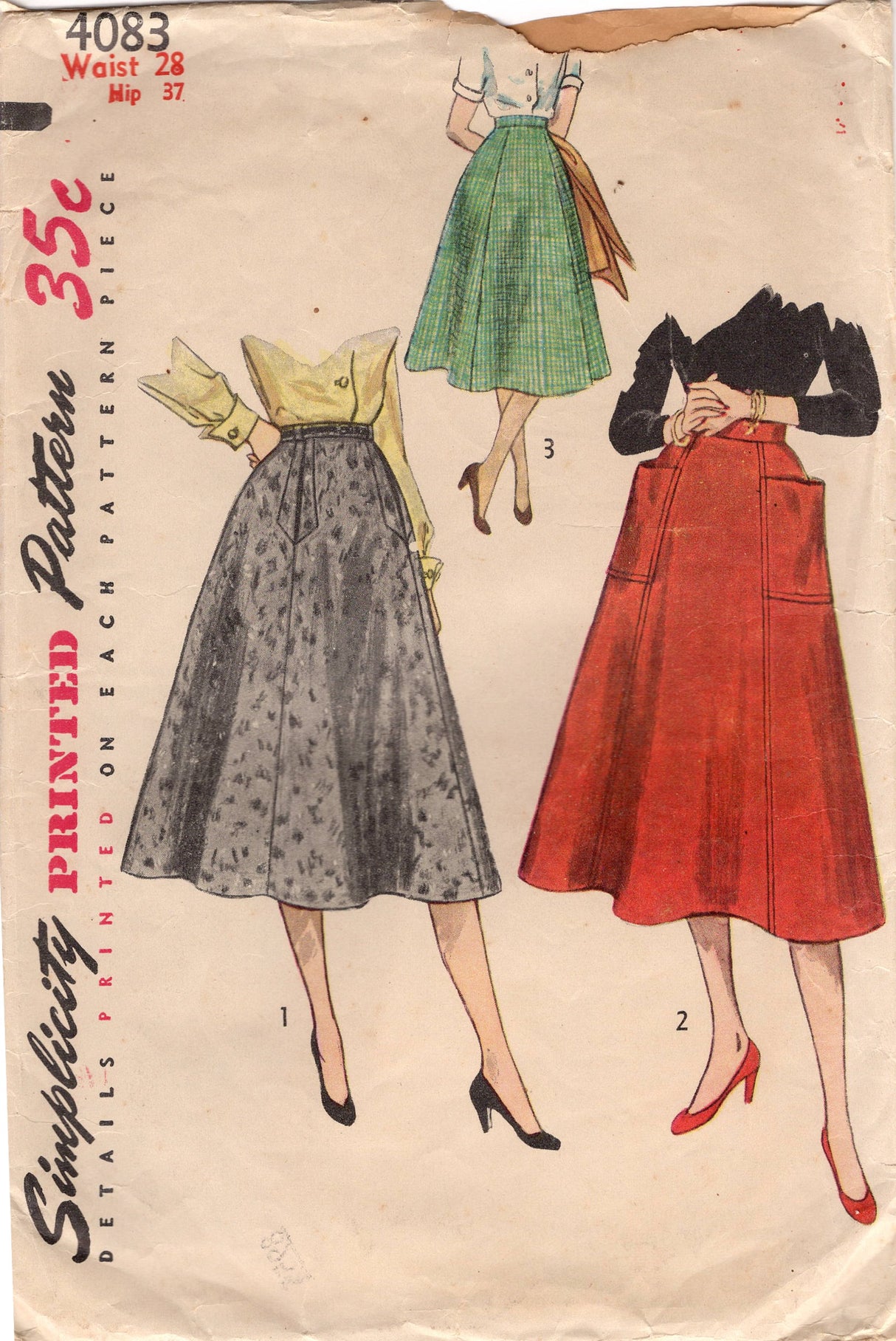 1950's Simplicity A-line Skirt with Pockets Pattern - Waist 28" - No. 4083