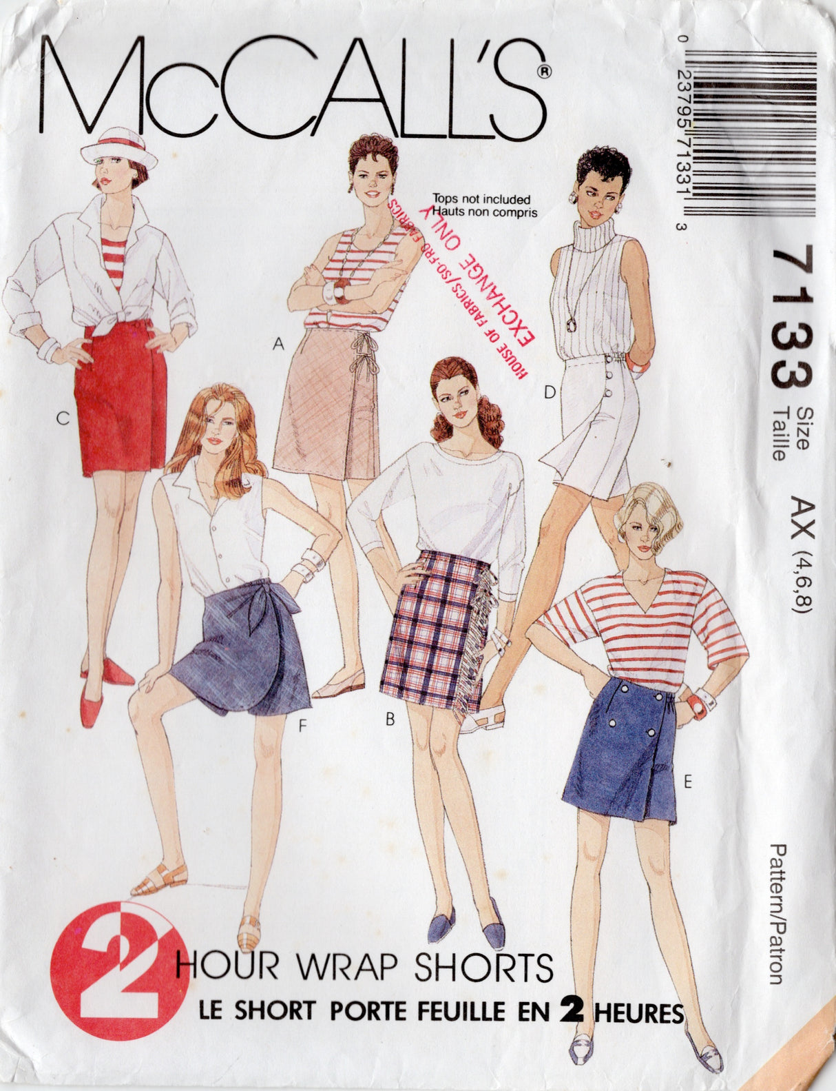 1990's McCall's Pull-on Wrap Shorts Pattern - Waist 22-24" - No. 7133