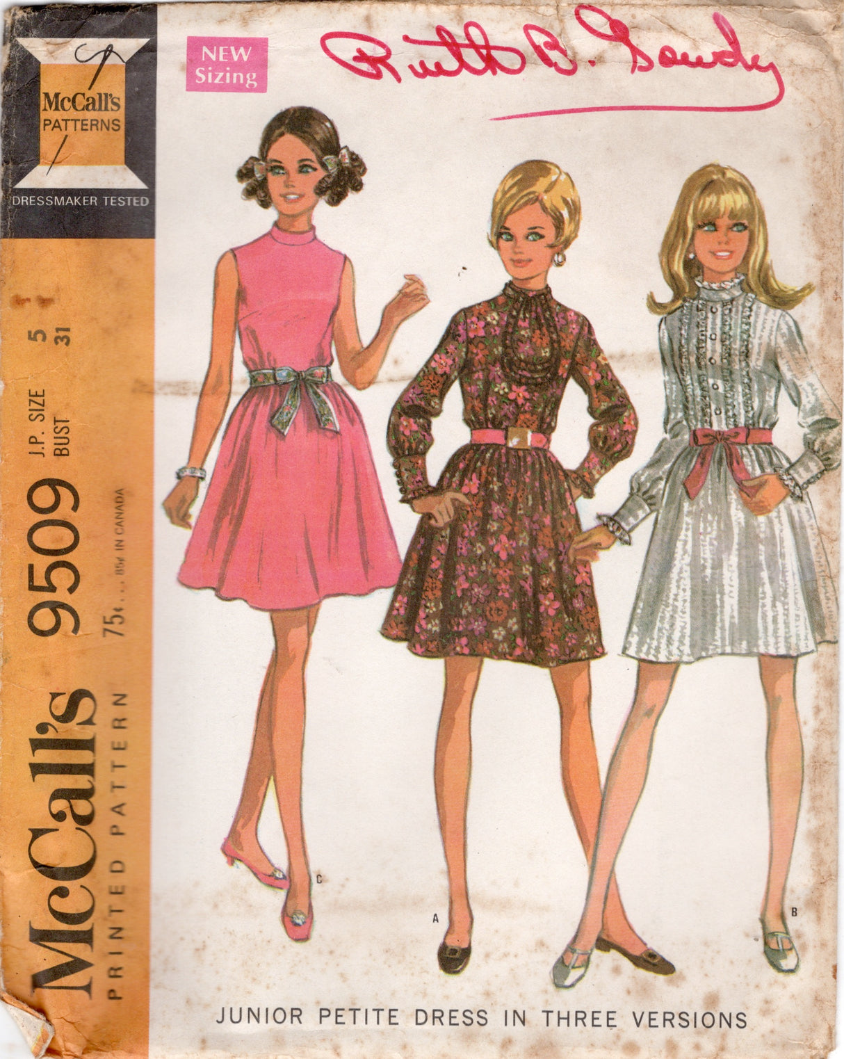 1960's McCall's One Piece Fit and Flare Dress Pattern with Stand Collar - Bust 31" - No. 9509