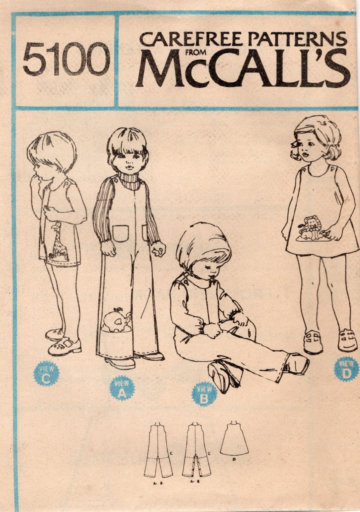 1970's McCall's Child's Jumpsuit and Dress pattern - Chest 20-23" - No. 5100