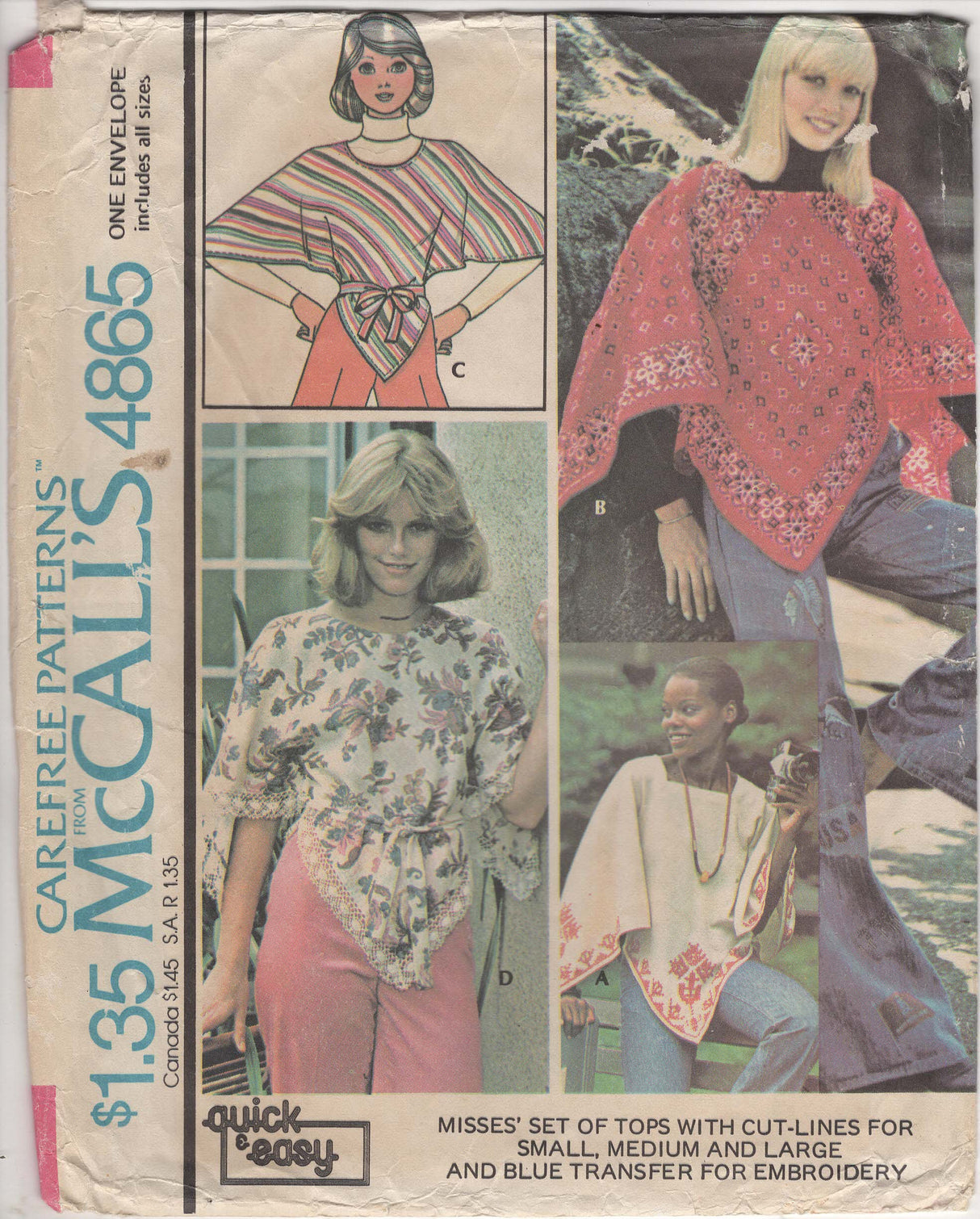 1970's McCall's Set of Poncho Tops - Bust 32.5-42" - No. 4865