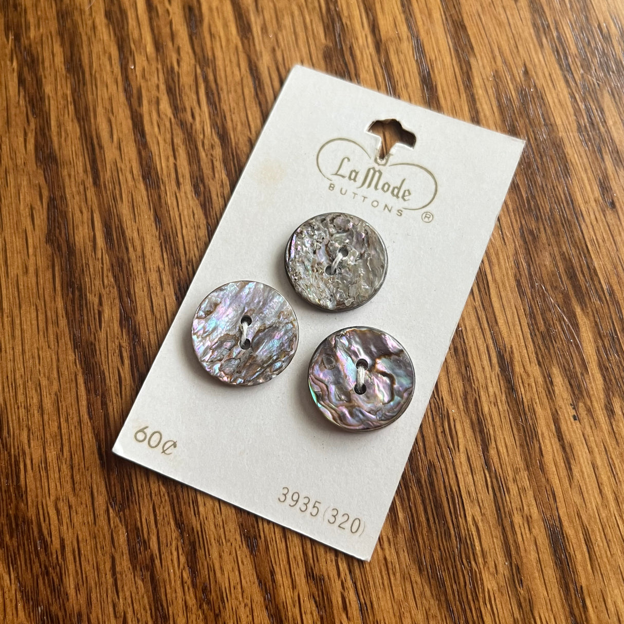 1970’s La Mode Mother of Pearl Buttons - Opalescent - Set of 3 - Size 30 - 3/4" - on card