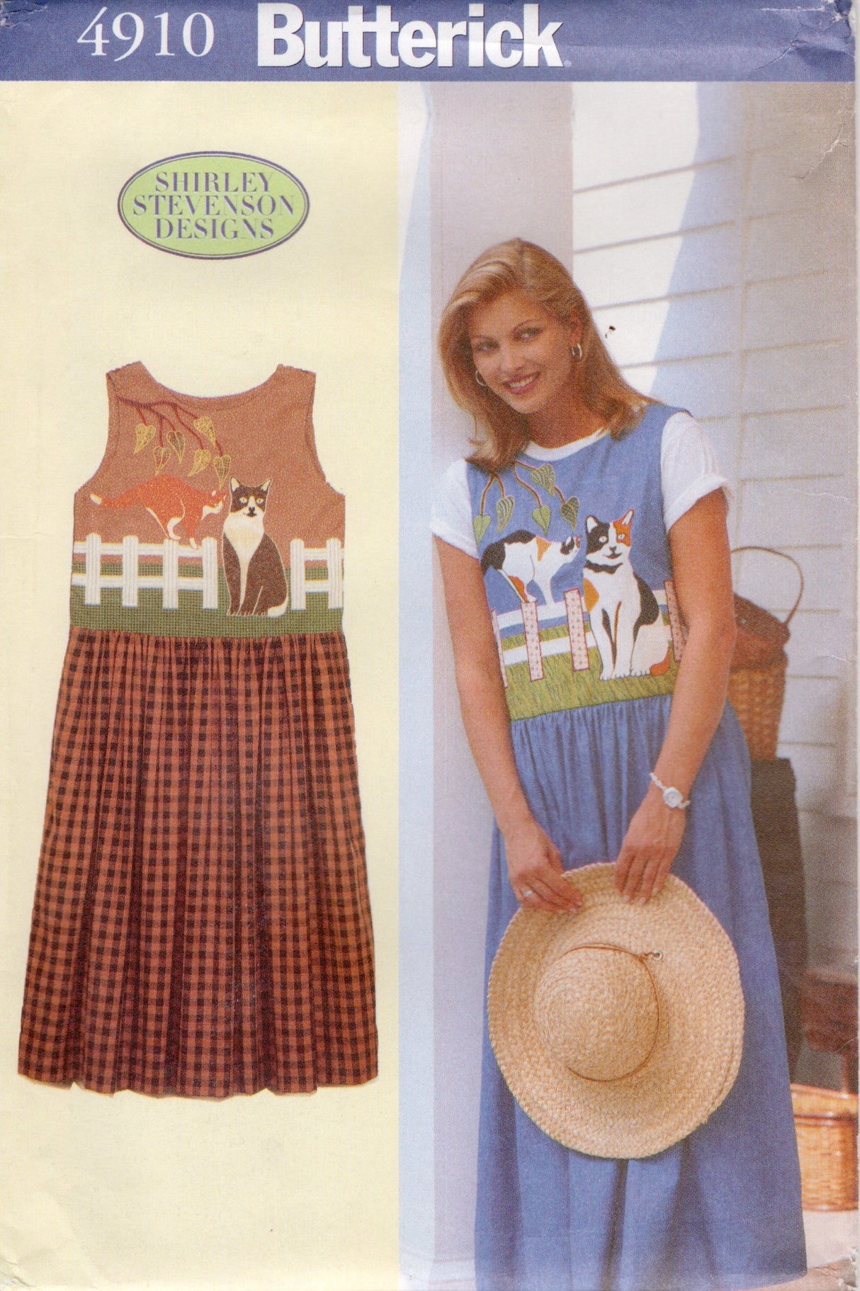 1990's Butterick "Cat's in the Garden" Jumper Dress Pattern - Bust 31.5-40" - No. 4910