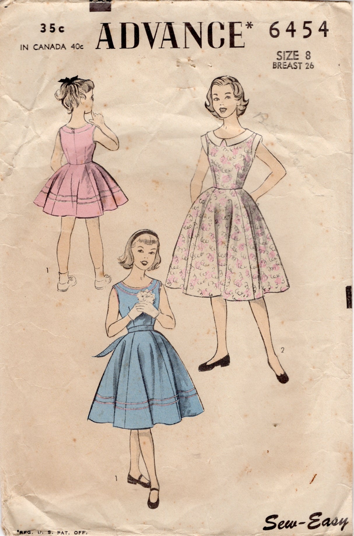1950's Advance Child's Boat Neck Dress Pattern - Chest 26" - No. 6454