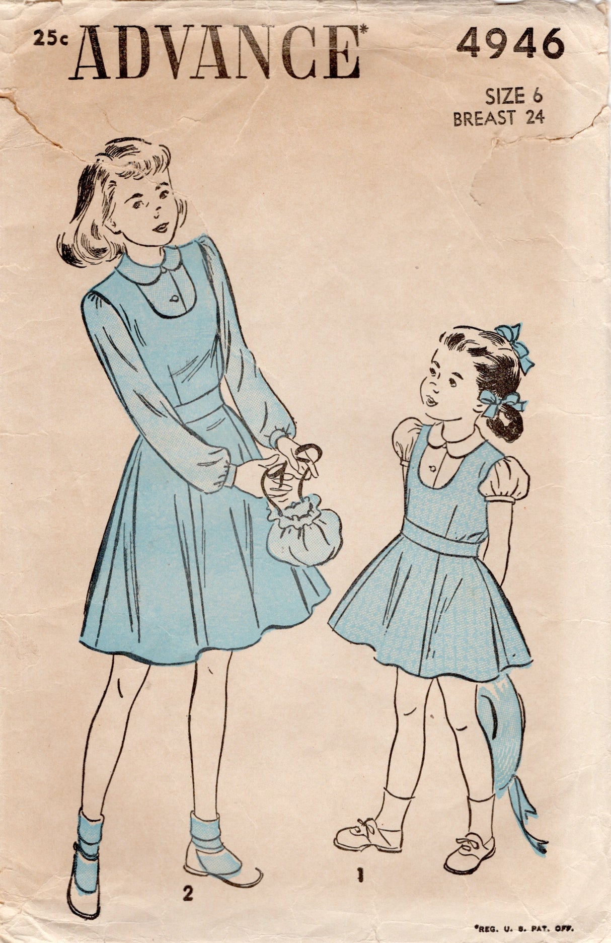 1940’s Advance Child’s Dress and Button up Shirt Pattern – Chest 24” - No. 4946