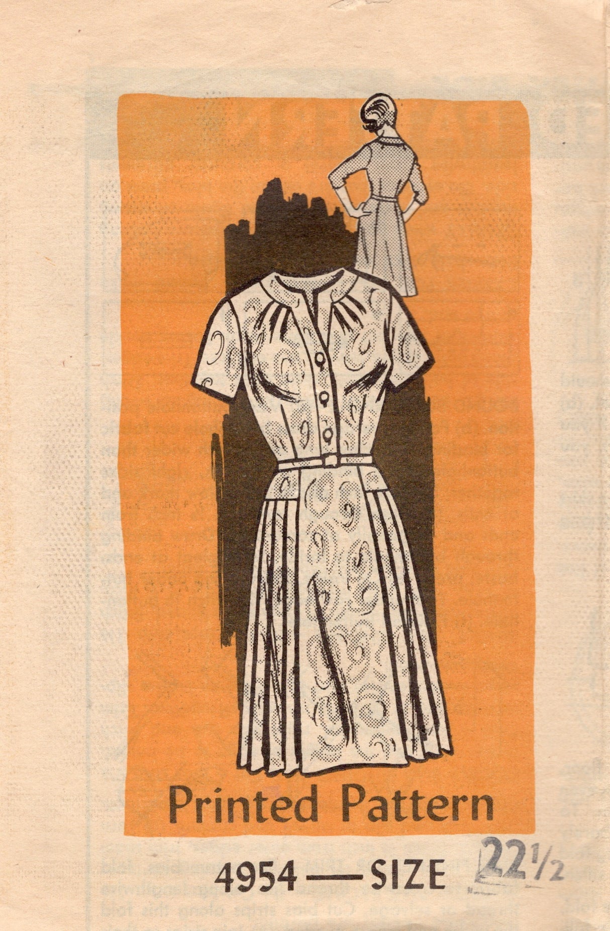 1960's Anne Adams Shirtwaist Dress Pattern with Skirt Yokes - Bust 43" - No. 4954