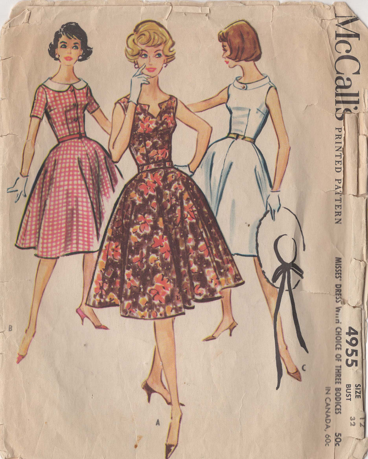 1950's McCall’s Shirtwaist or Notched Bodice Dress pattern- Bust 32” - No. 4955