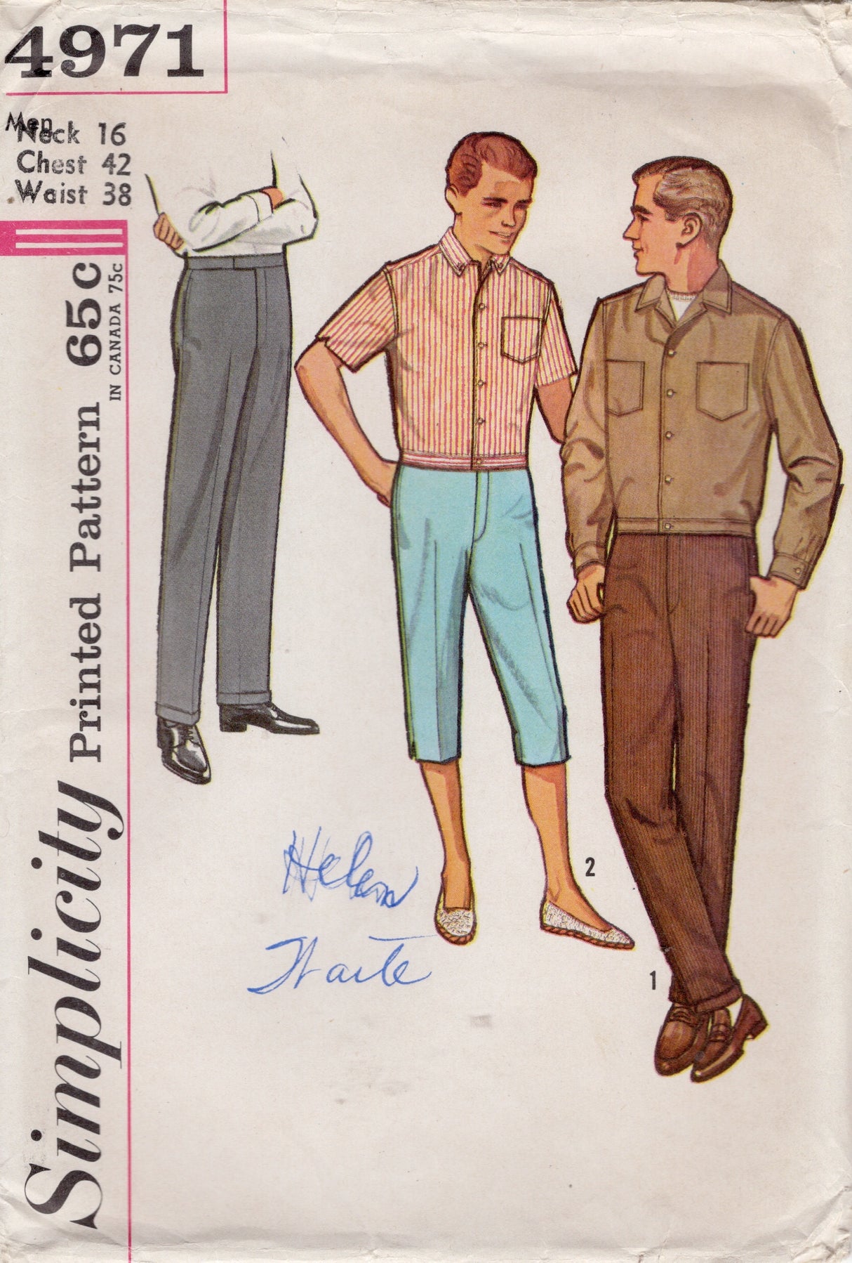 1960's Simplicity Men's Shirt-Jacket and Pants Pattern - Chest 42" - No. 4971