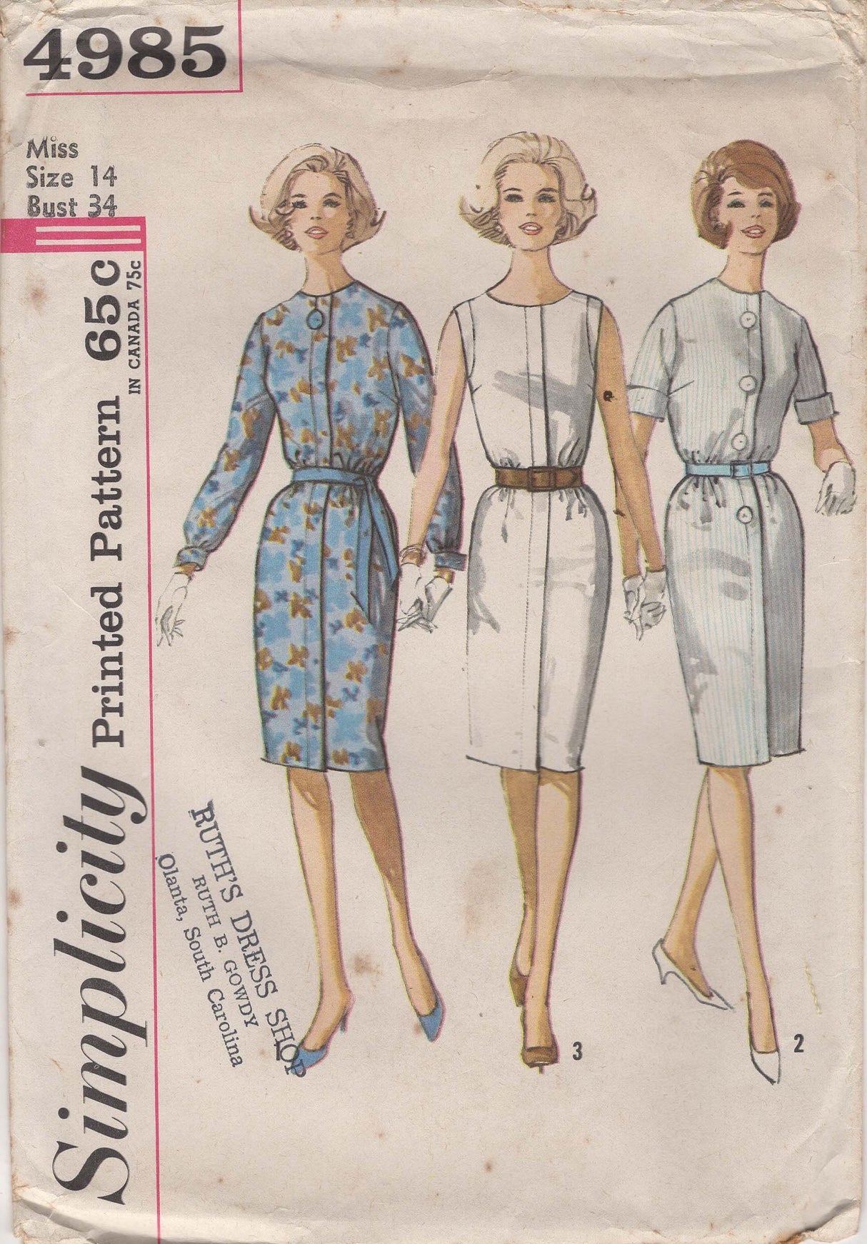 1960's Simplicity Sheath Dress Pattern - Bust 34" - No. 4985