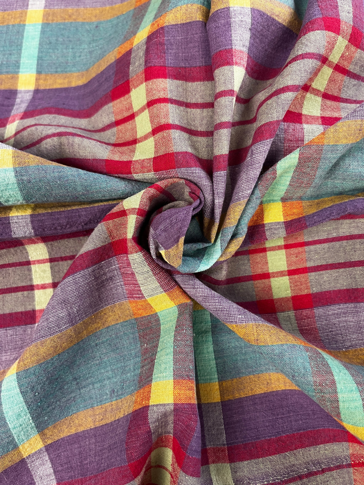 1980’s Large Purple, Red and Blue Plaid Cotton Fabric - (P206)