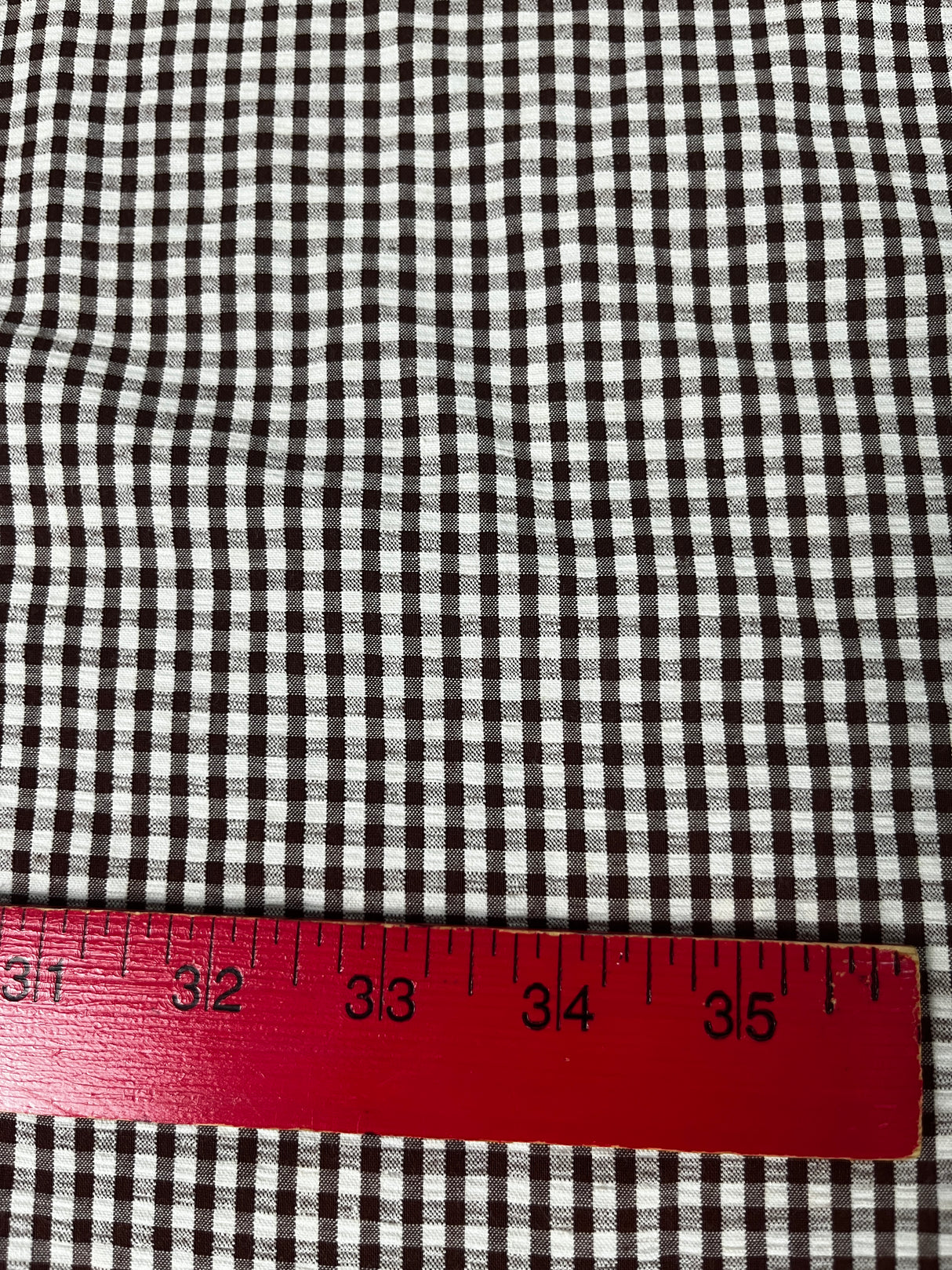1970's Dark Brown and White Gingham Seersucker Fabric - (P249)