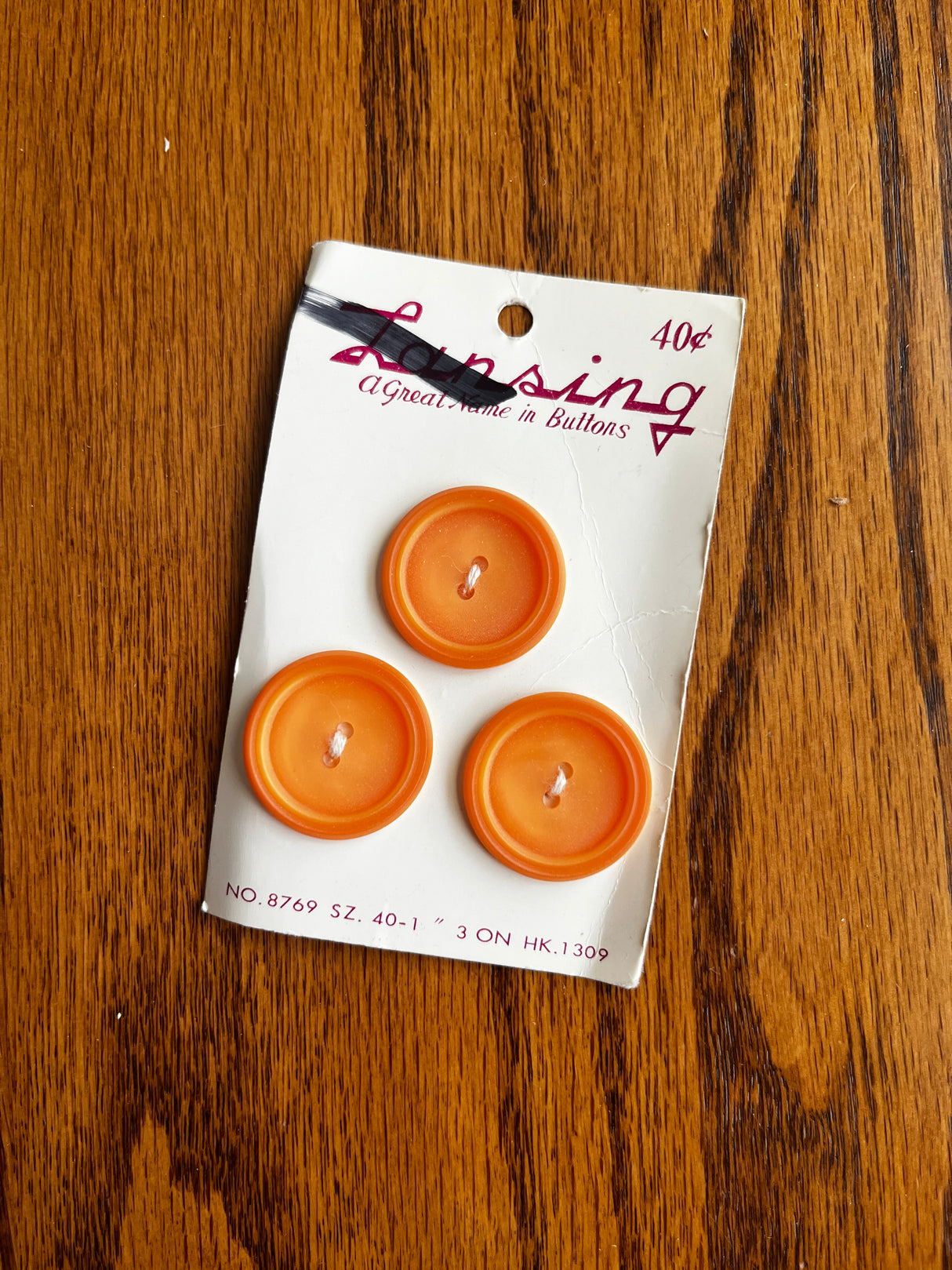 1970’s Lansing Yellow/Orange Matte Plastic Buttons - Set of 3 - 1” - on card