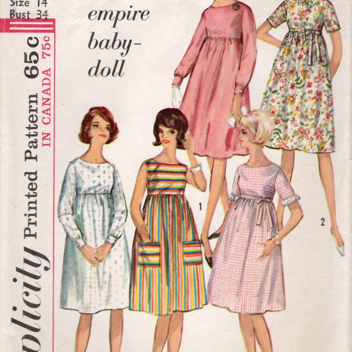1960's Simplicity Empire Waist Baby Doll Dress Pattern - Bust 34" - No Backroom Finds 1960's Simplicity Empire Waist Baby Doll Dress Pattern - Bust 34" - No Backroom Finds