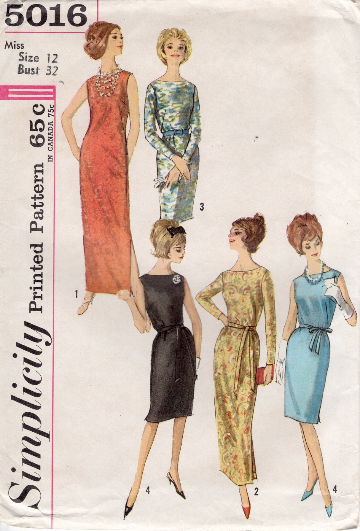 1960's Simplicity Shift Dress Pattern in Two Lengths - Bust 32" - No. 5016