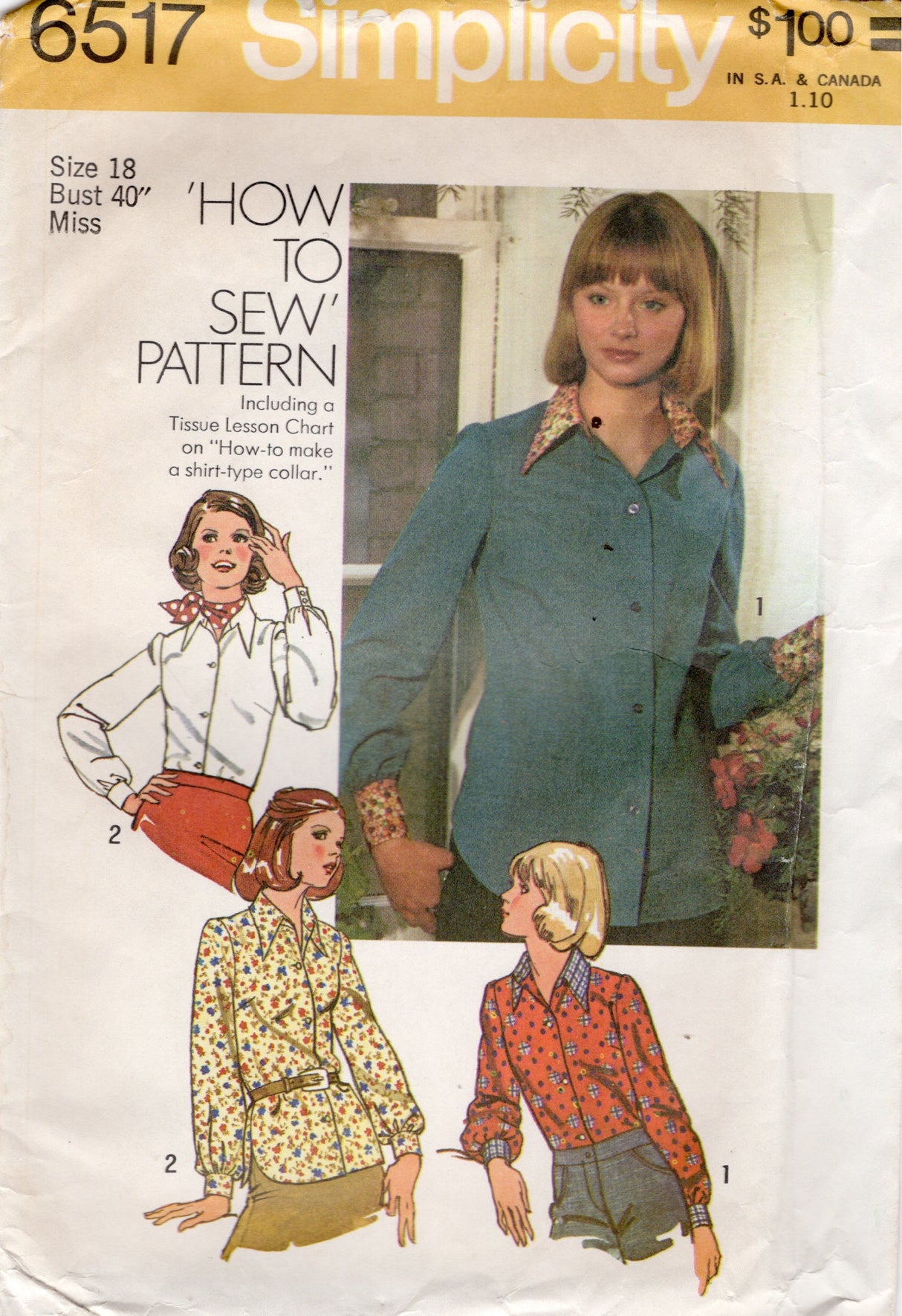 1970's Simplicity Button Up Blouse Pattern - Bust 40" - No. 6517