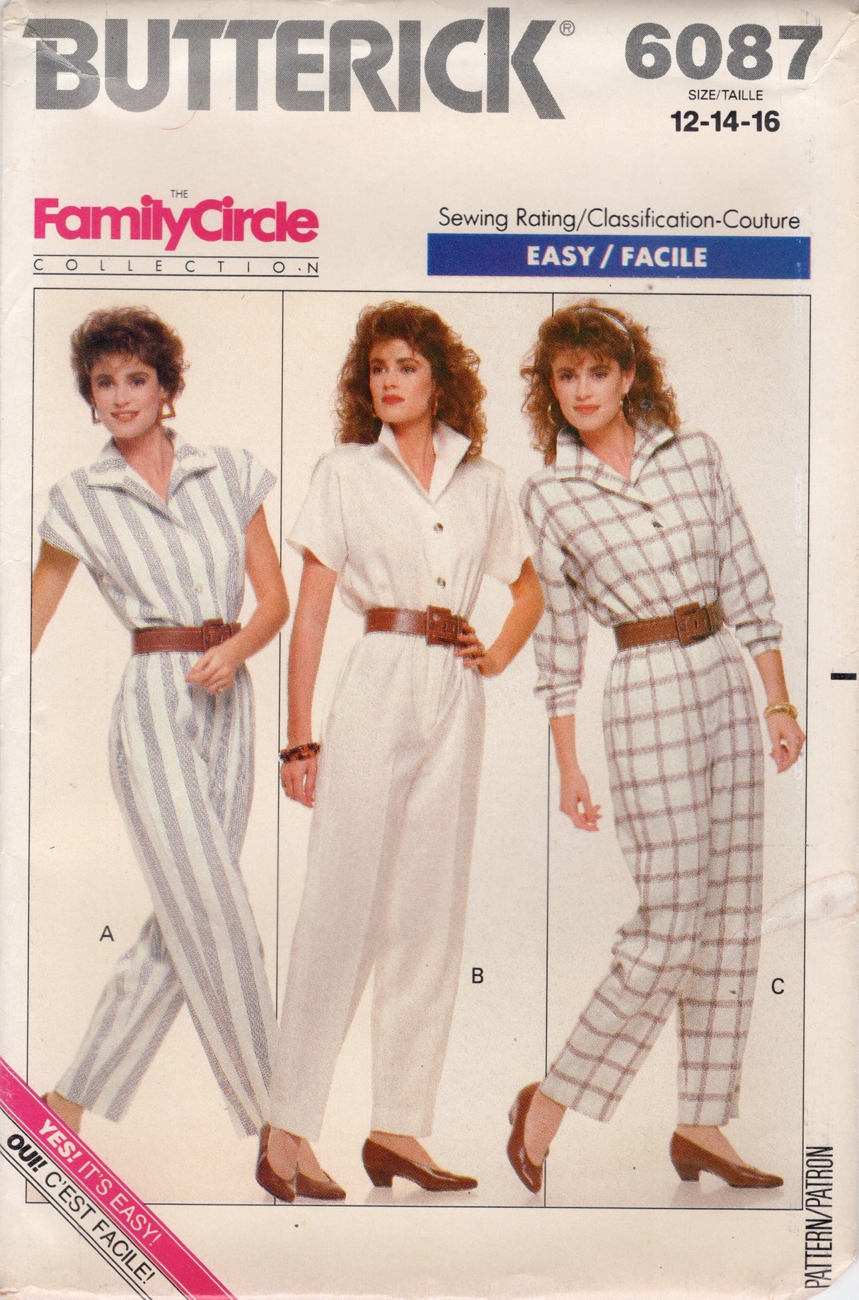 1980’s Butterick Tapered Leg Jumpsuit Pattern- Bust 34-38" - No. 6087
