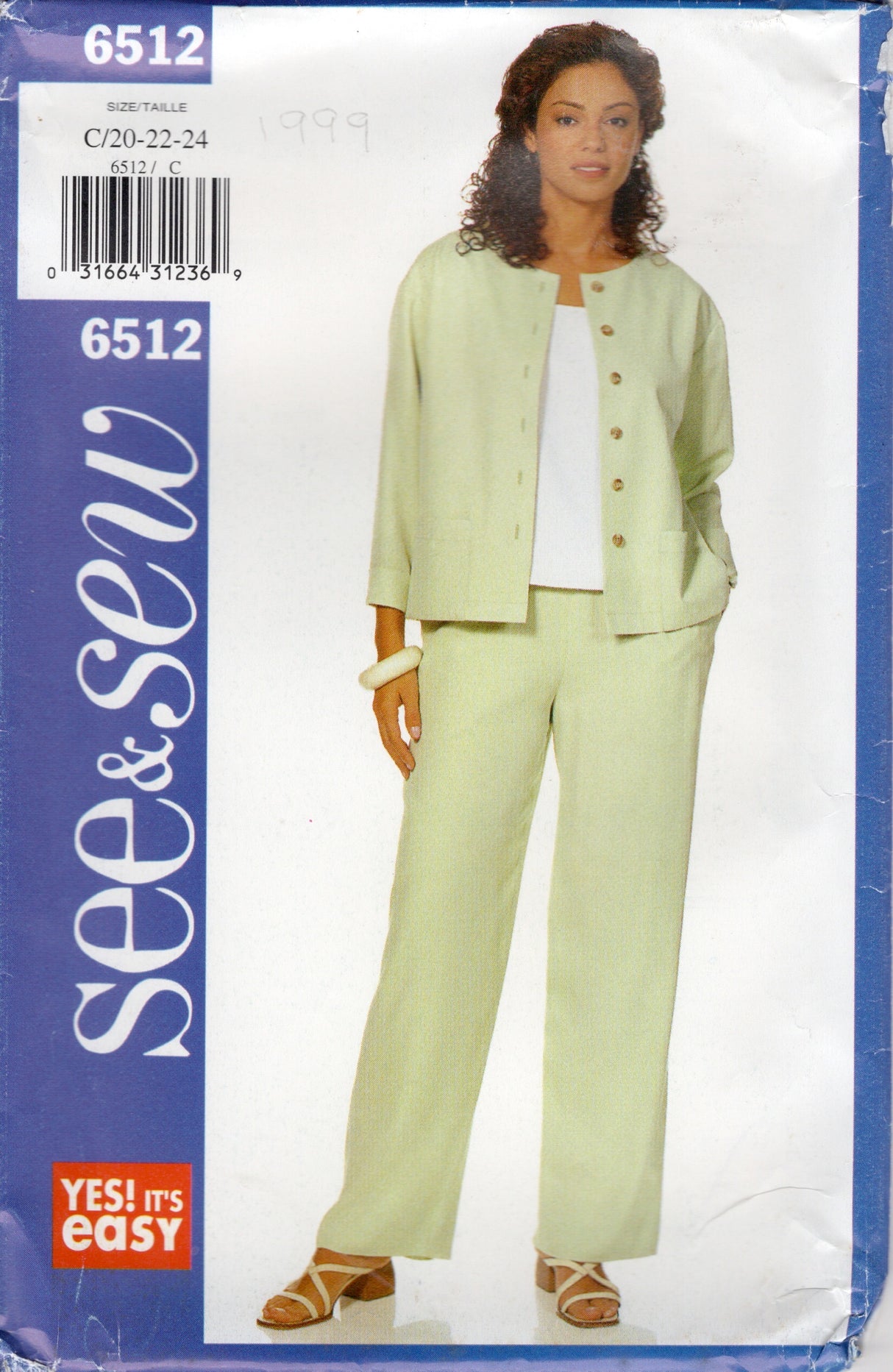 1990's Butterick See & Sew Jacket, Tank Top and Jacket Pattern - Bust 42-46" - No. 6512
