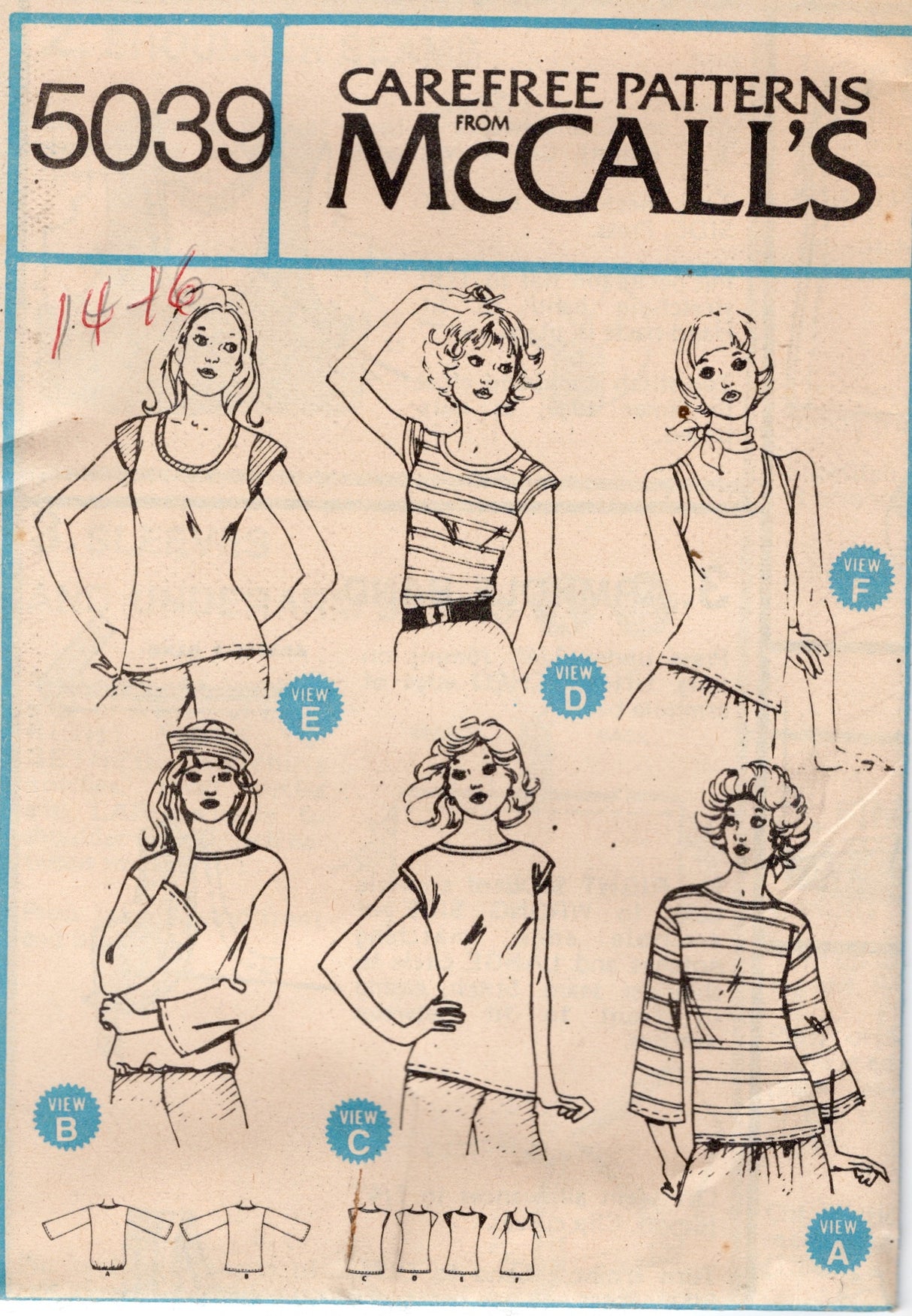 1970's McCall's Set of Tops pattern - Bust 36-38" - No. 5039