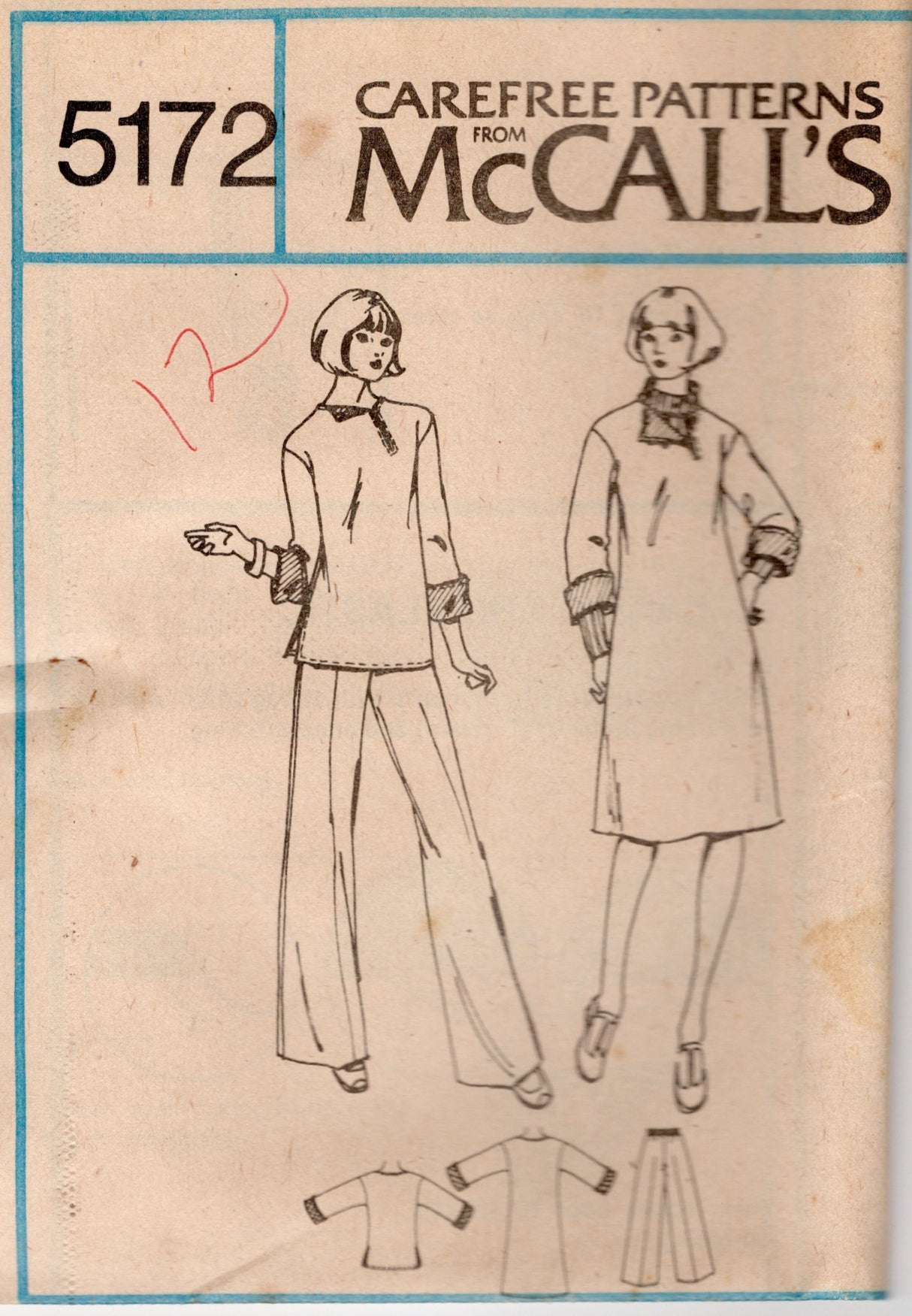 1970's McCall's Tunic or Shift Dress and Pants pattern - Bust 36-38" - No. 5172