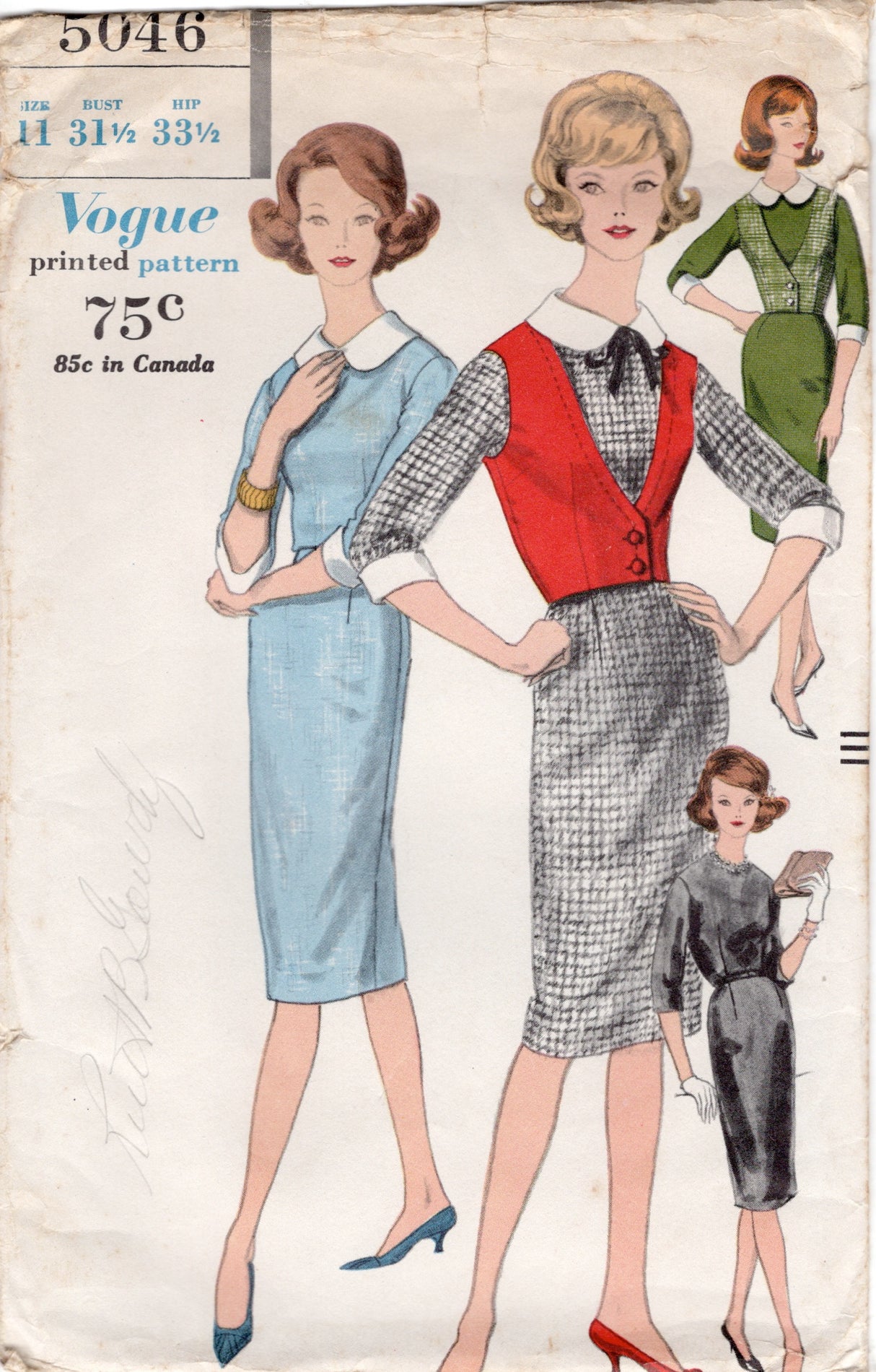 1960's Vogue Junior's Sheath Dress and Vest Pattern - Bust 31.5" - No. 5046