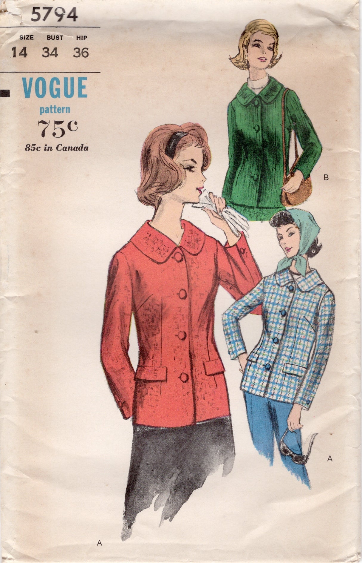 1960's Vogue Fitted Jacket Pattern – Bust 34" - No. 5794