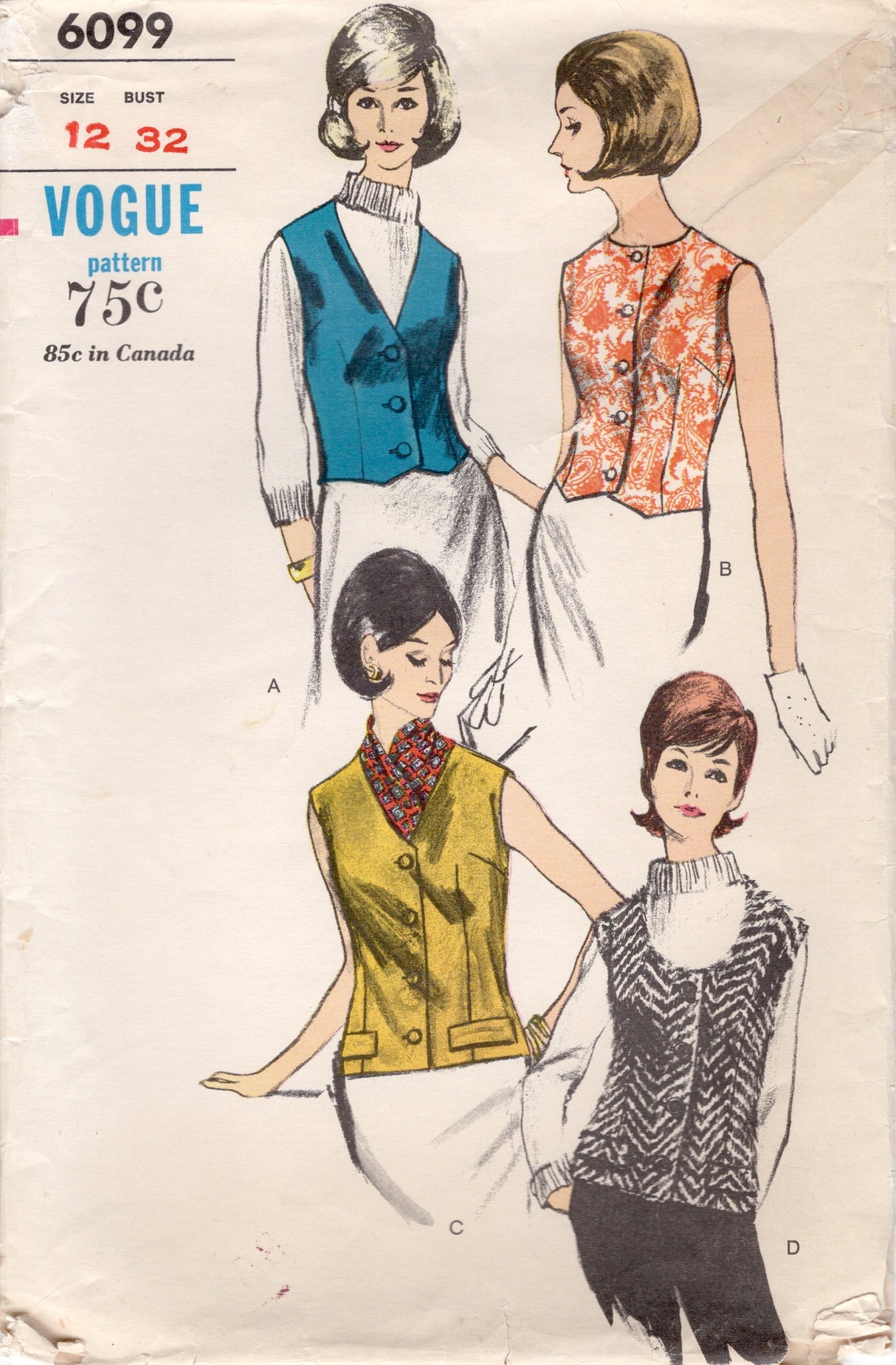 1960's Vogue Vests pattern - Bust 32" - No. 6099
