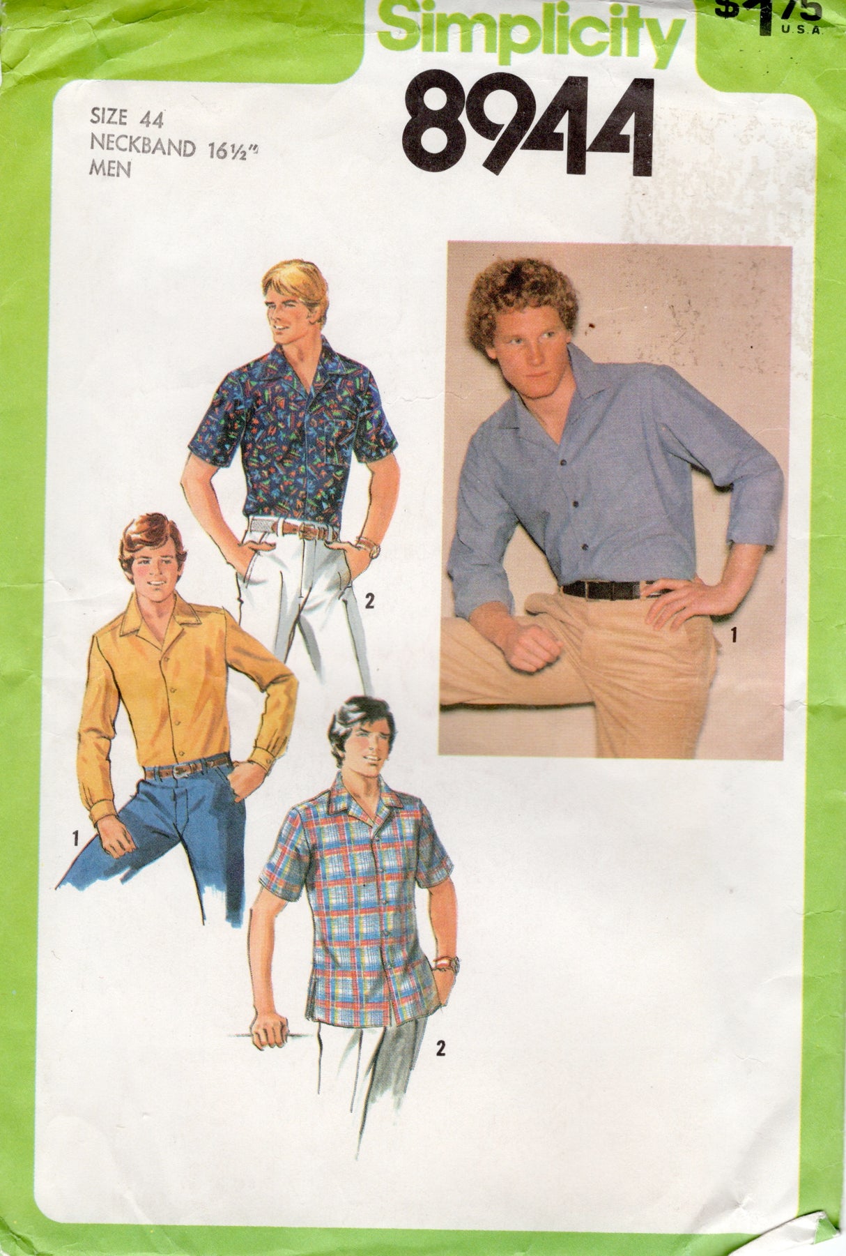 1970's Simplicity Men's Button Up Shirt Pattern - Chest 44" - No. 8944