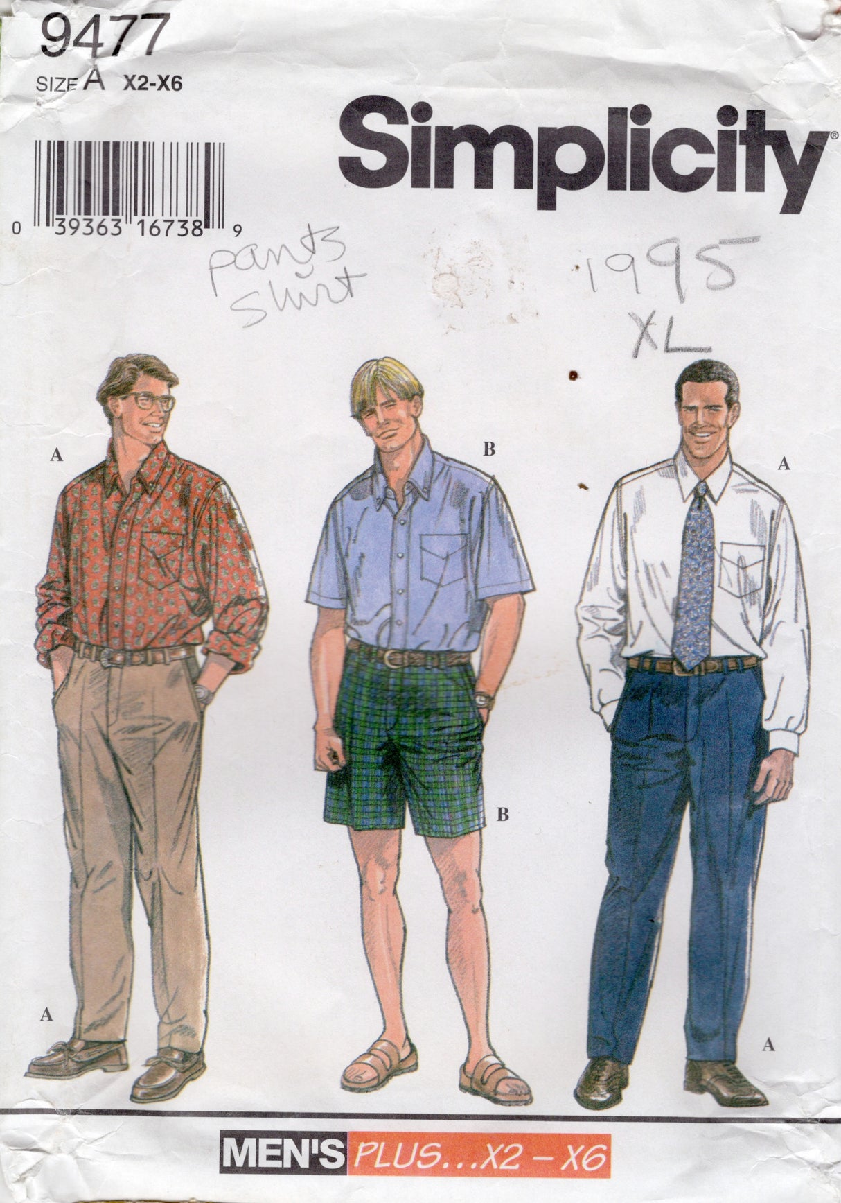 1990's Simplicity Men's Button Up Shirt and Pants or Shorts Pattern - Chest 52-68" - No. 9477