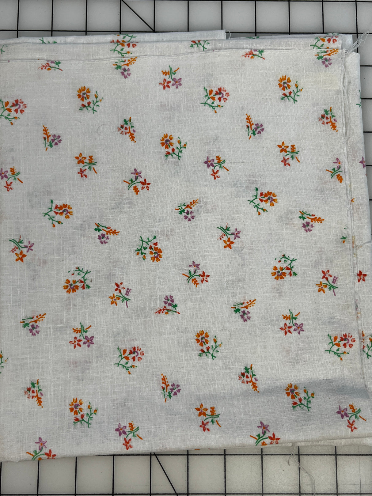 1980’s White with Tiny Purple and Orange Florals Cotton Fabric - (P205)