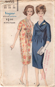 1960's Vogue Surplice Buttoned Maternity Dress Pattern with Short or 3/4 sleeves - Bust 34" - No. 5055