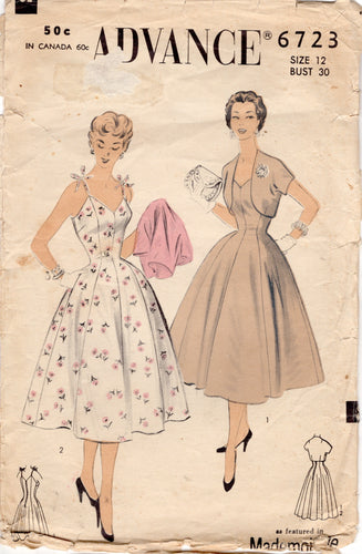 1950's Advance Princess Line Thin Strap Summer Dress and Bolero Jacket pattern - Bust 30