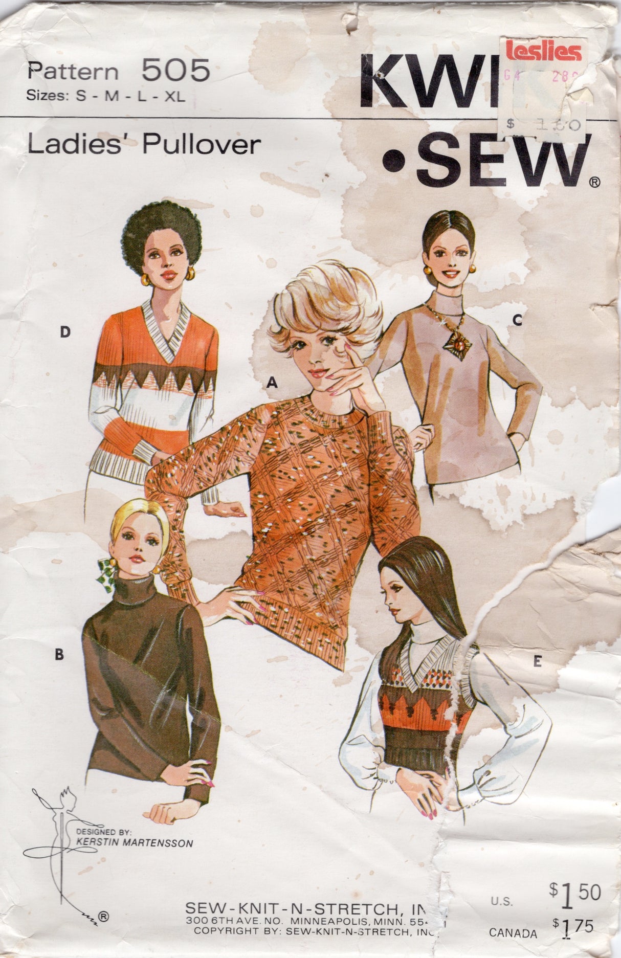 1970's Kwik Sew Pullover Sweater pattern - Bust 32.5-45" - No. 505