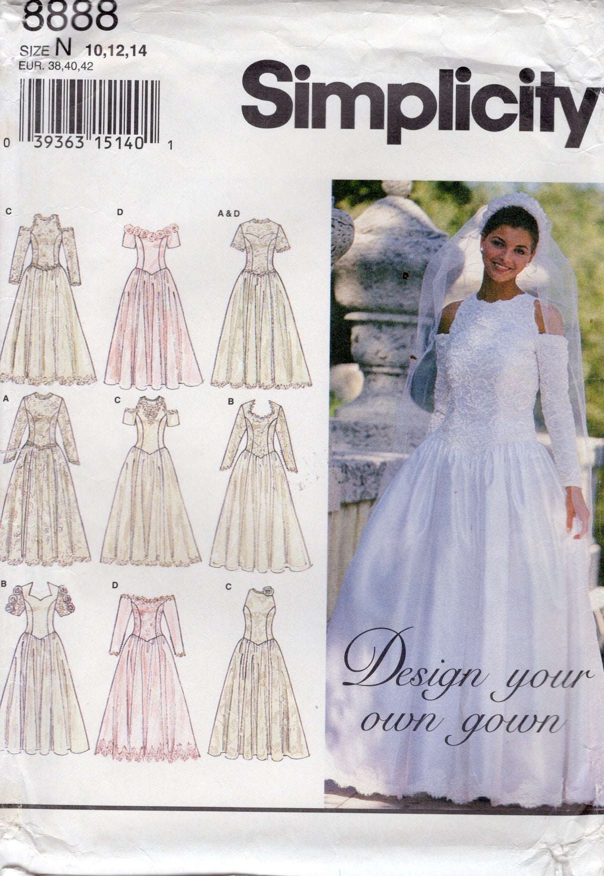 1990's Simplicity Design Your Own Princess Line Gown Pattern - Bust 32.5-36" - No. 8888