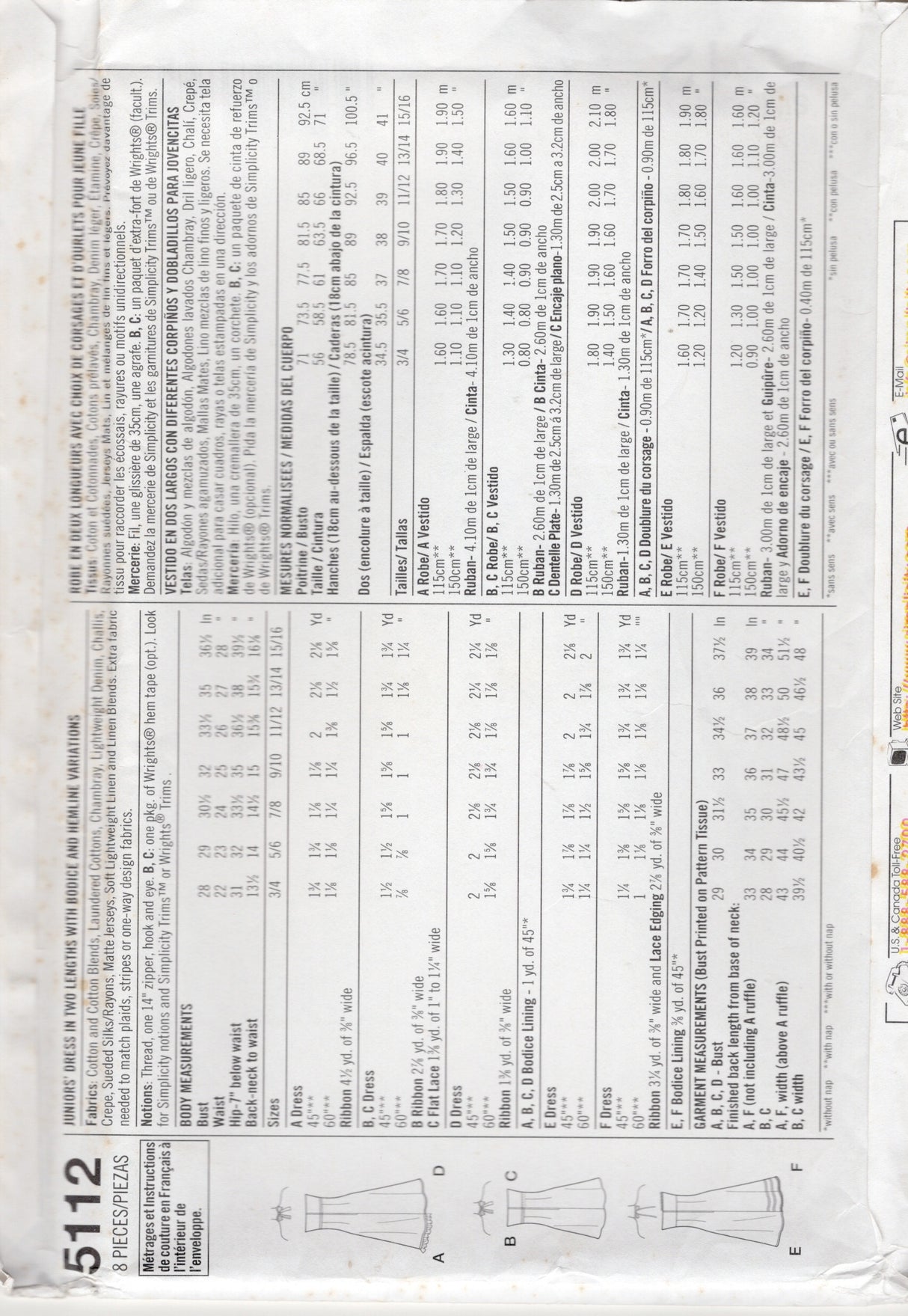 2000's Simplicity Halter Top Dress Pattern in 6 styles - Bust 28-32" - No. 5112