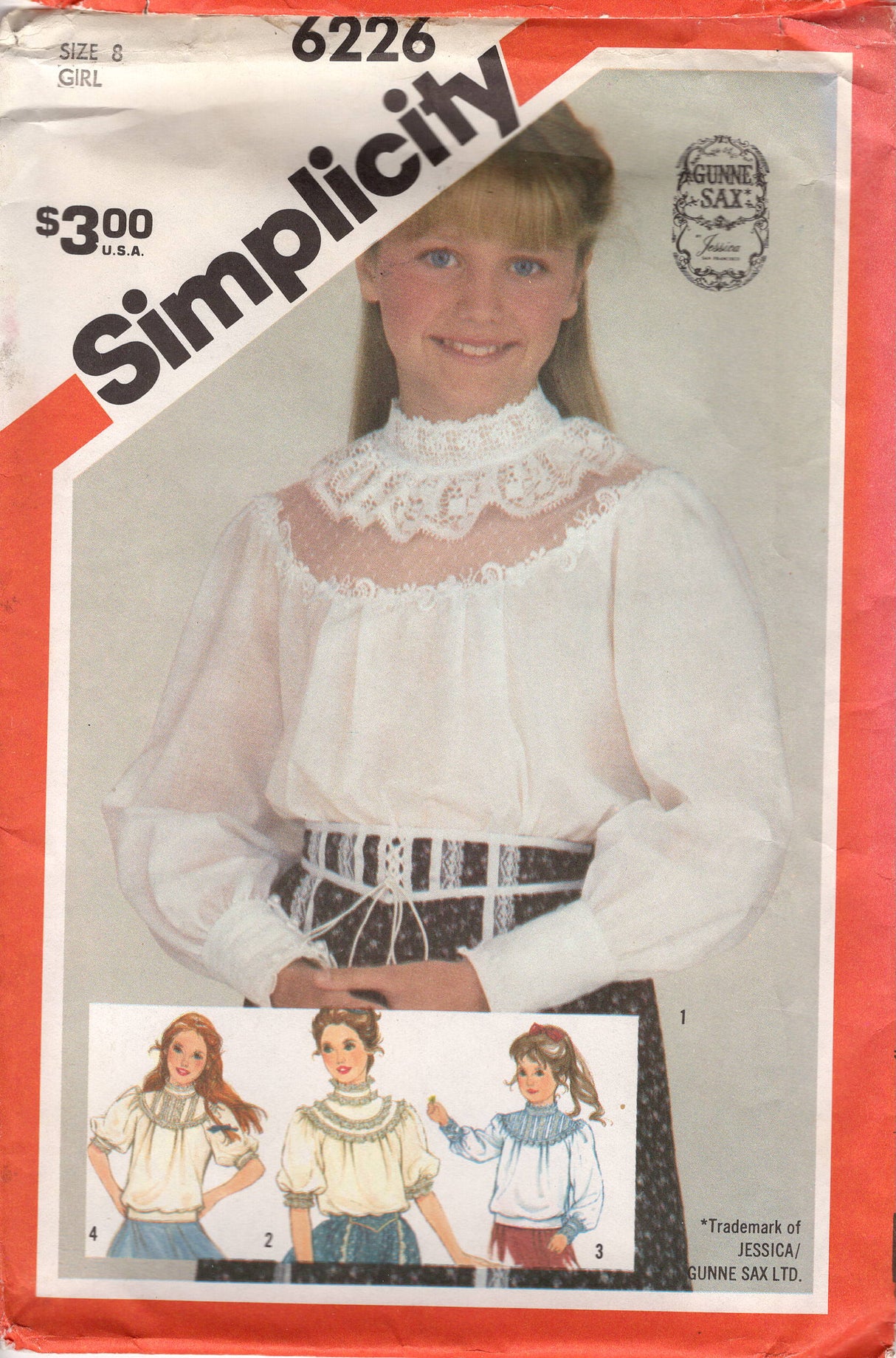 1980's Simplicity GUNNE SAX Child's High Neckline Blouse Pattern with Yoke - Chest 27" - No. 6226