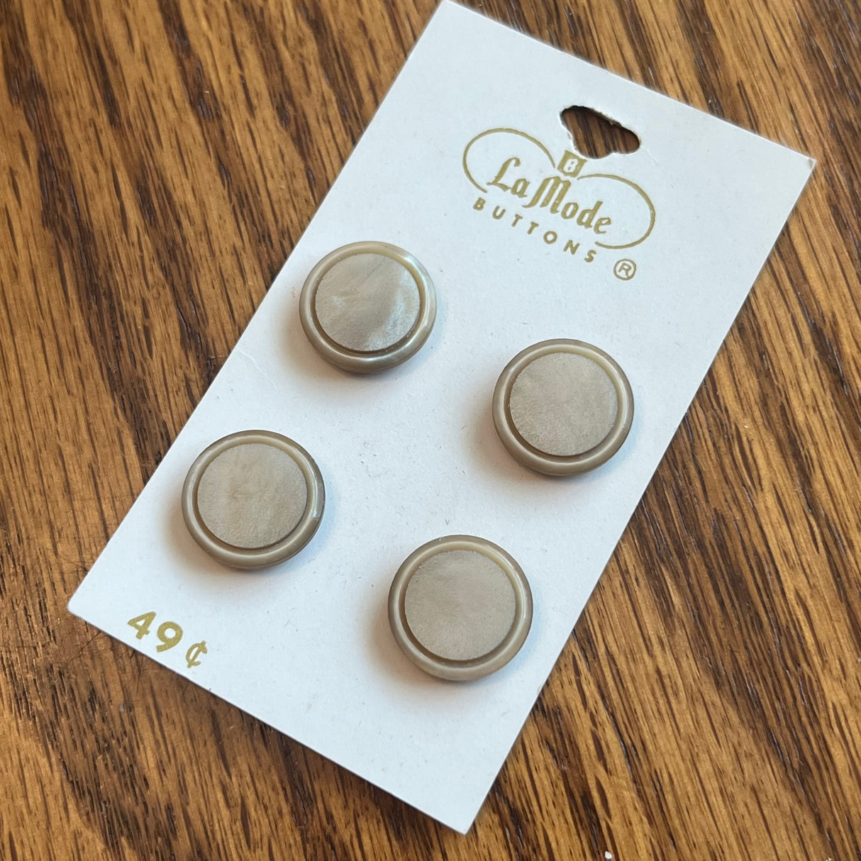 1970’s La Mode Plastic Shank Buttons - Tan (Matte finish) - Set of 4 - Size 24 - 5/8" - on card