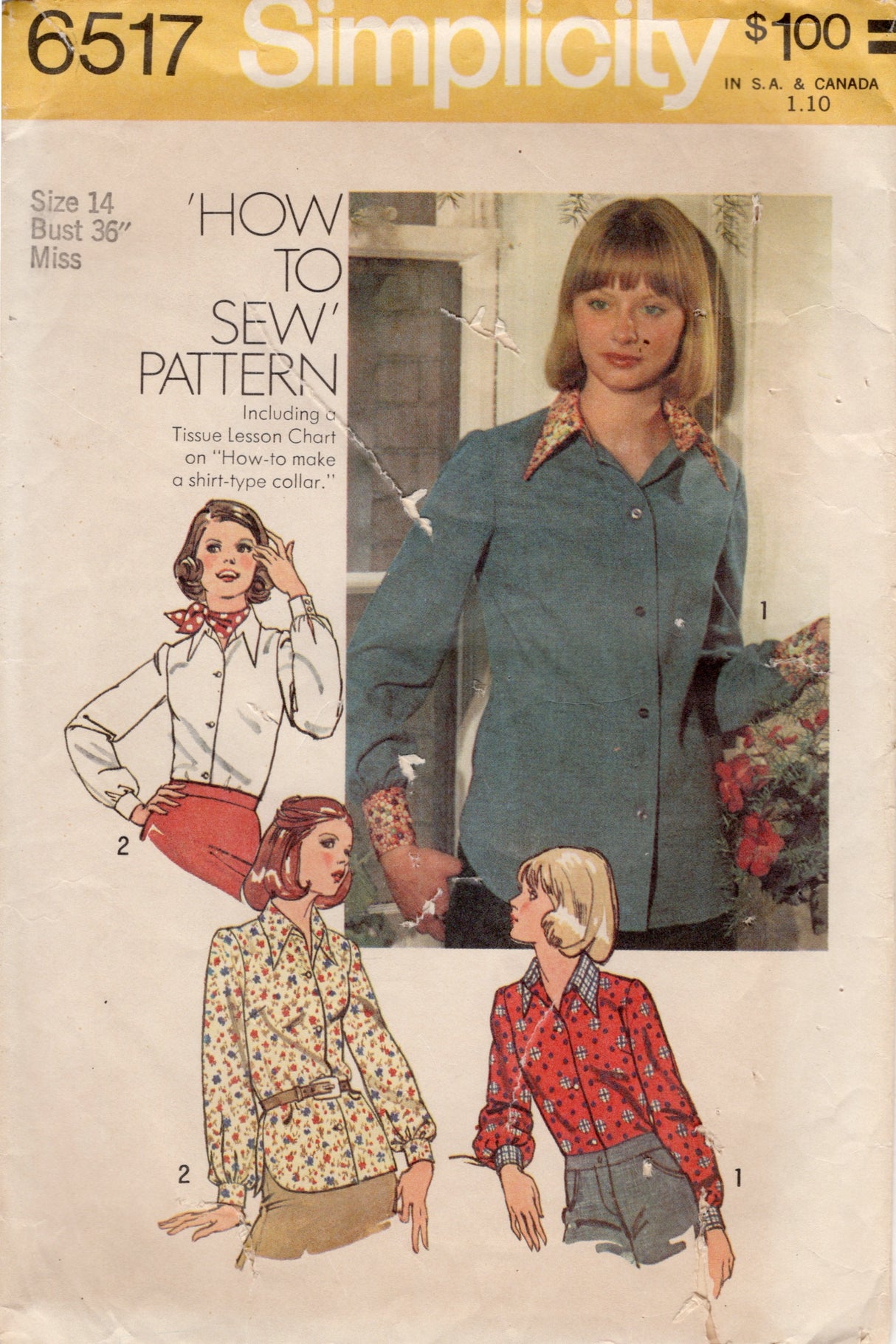 1970's Simplicity Button Up Blouse Pattern - Bust 36" - No. 6517