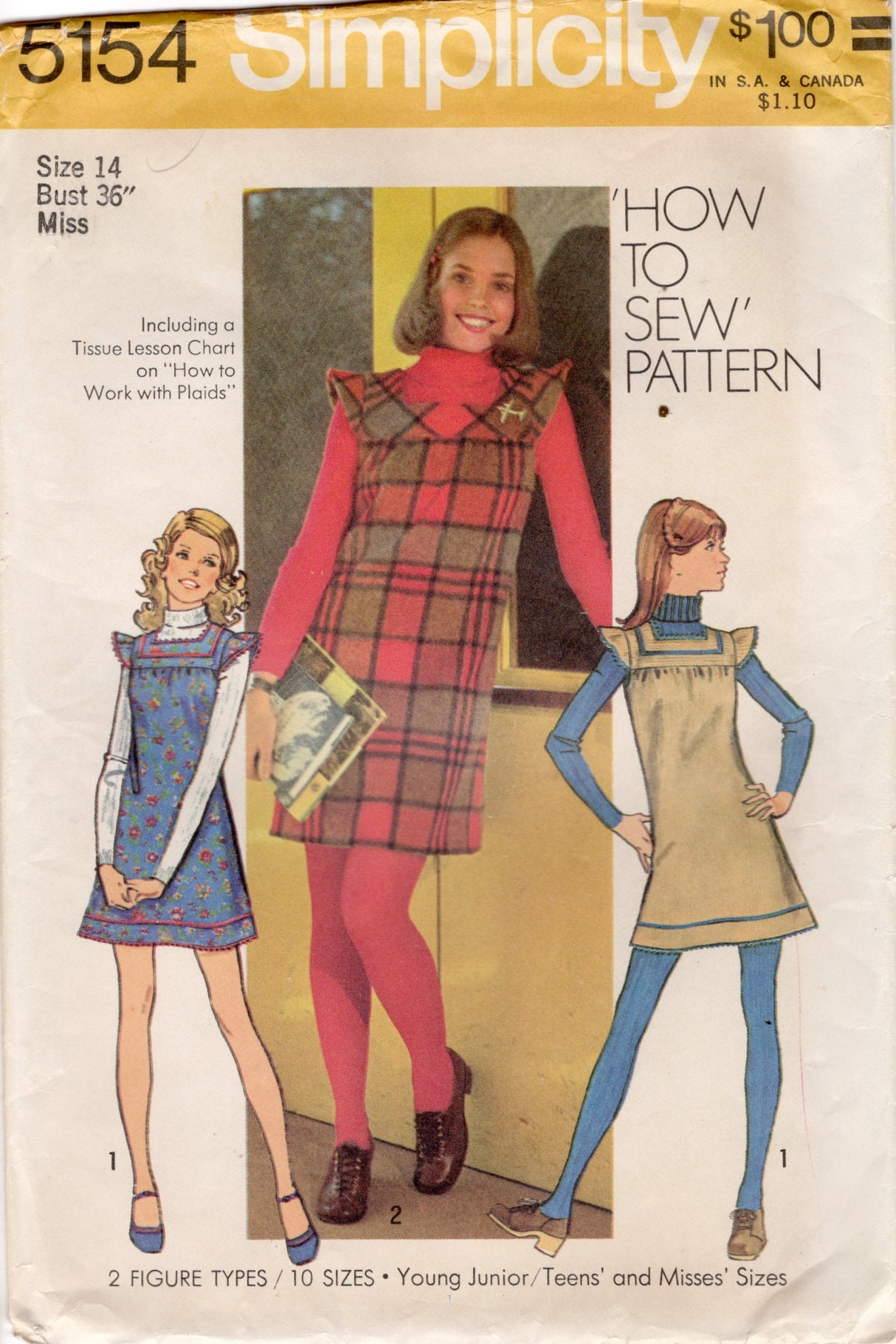 1970's Simplicity Mini-Jumper Dress Pattern - Bust 36" - No. 5154
