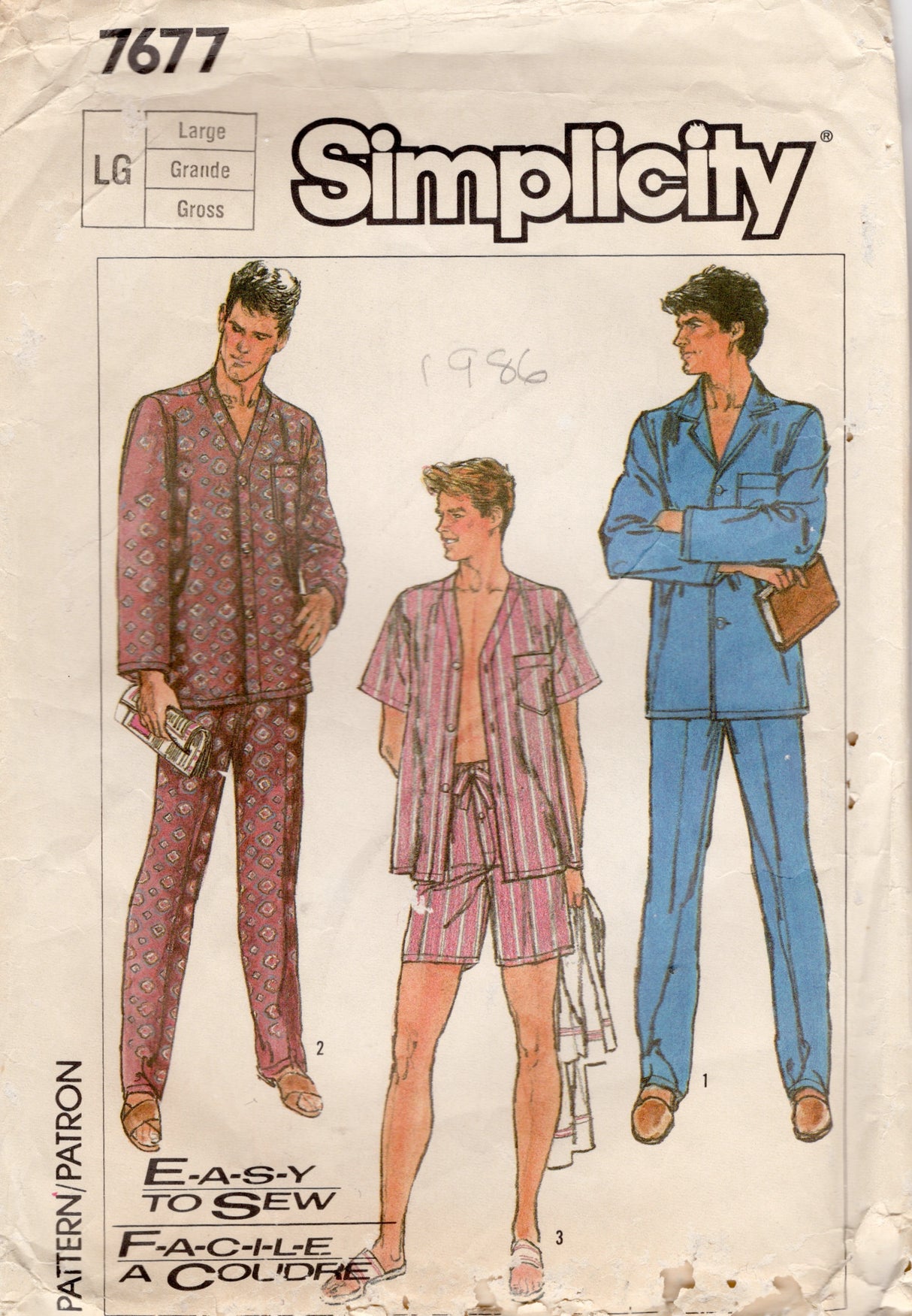 1980's Simplicity Men's Two Piece Pajamas pattern - Chest 42-44" - No. 7677