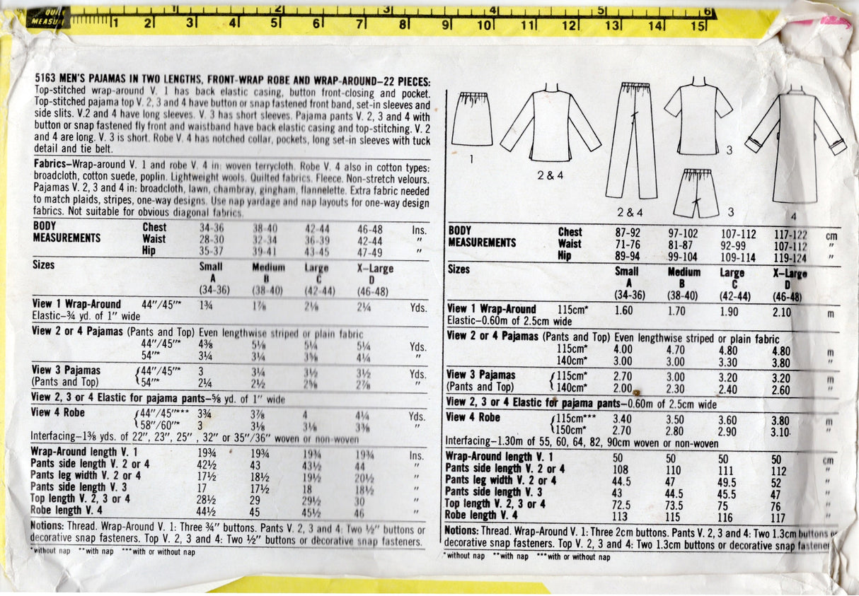 1980's Simplicity John Weitz Two Piece Pajama, Front Wrap Robe and Towel Wrap Around Pattern - Chest 42-44" - No. 5163