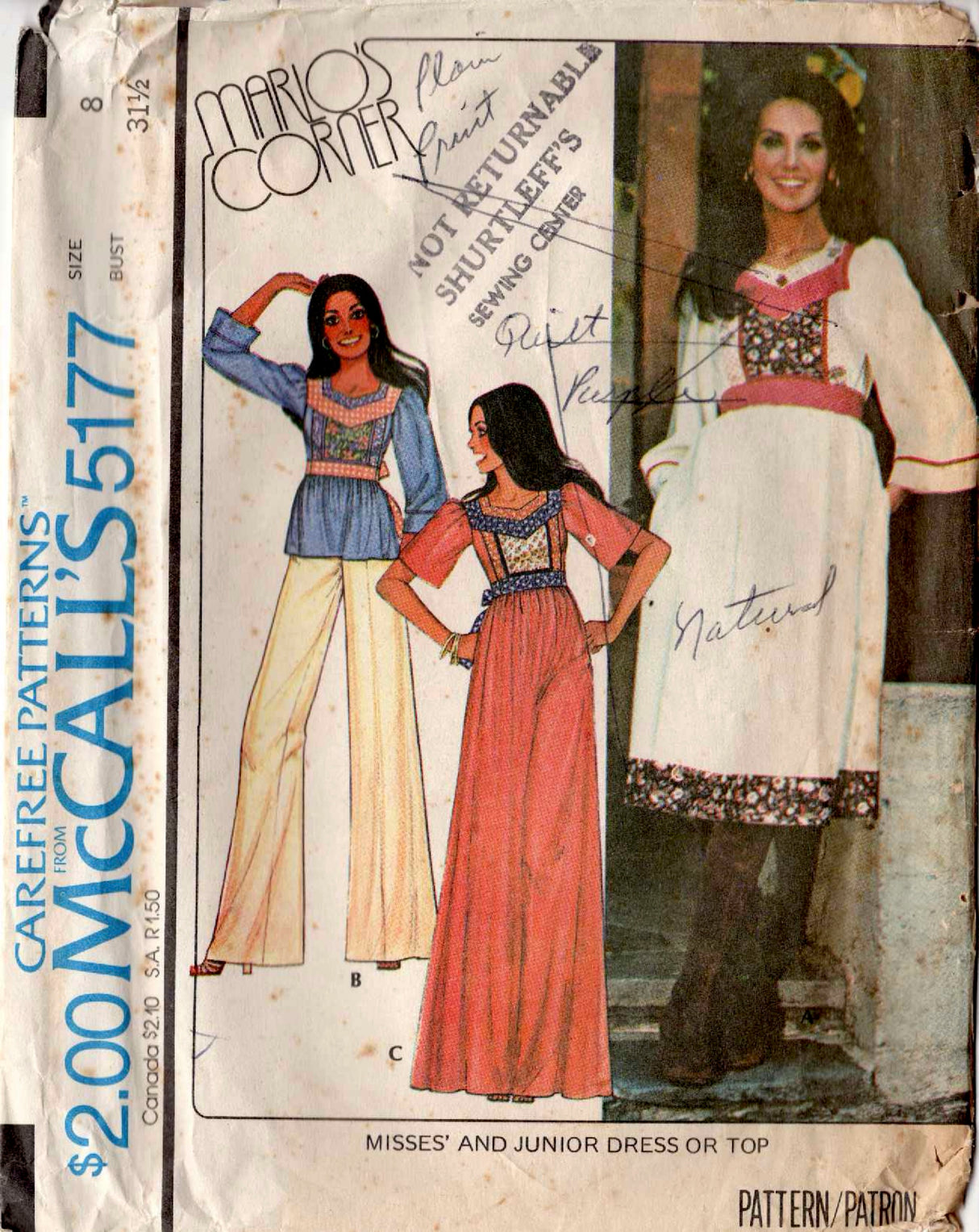 1970's McCall's Dress or Top Pattern with Band Accents - Bust 31.5" - No. 5177