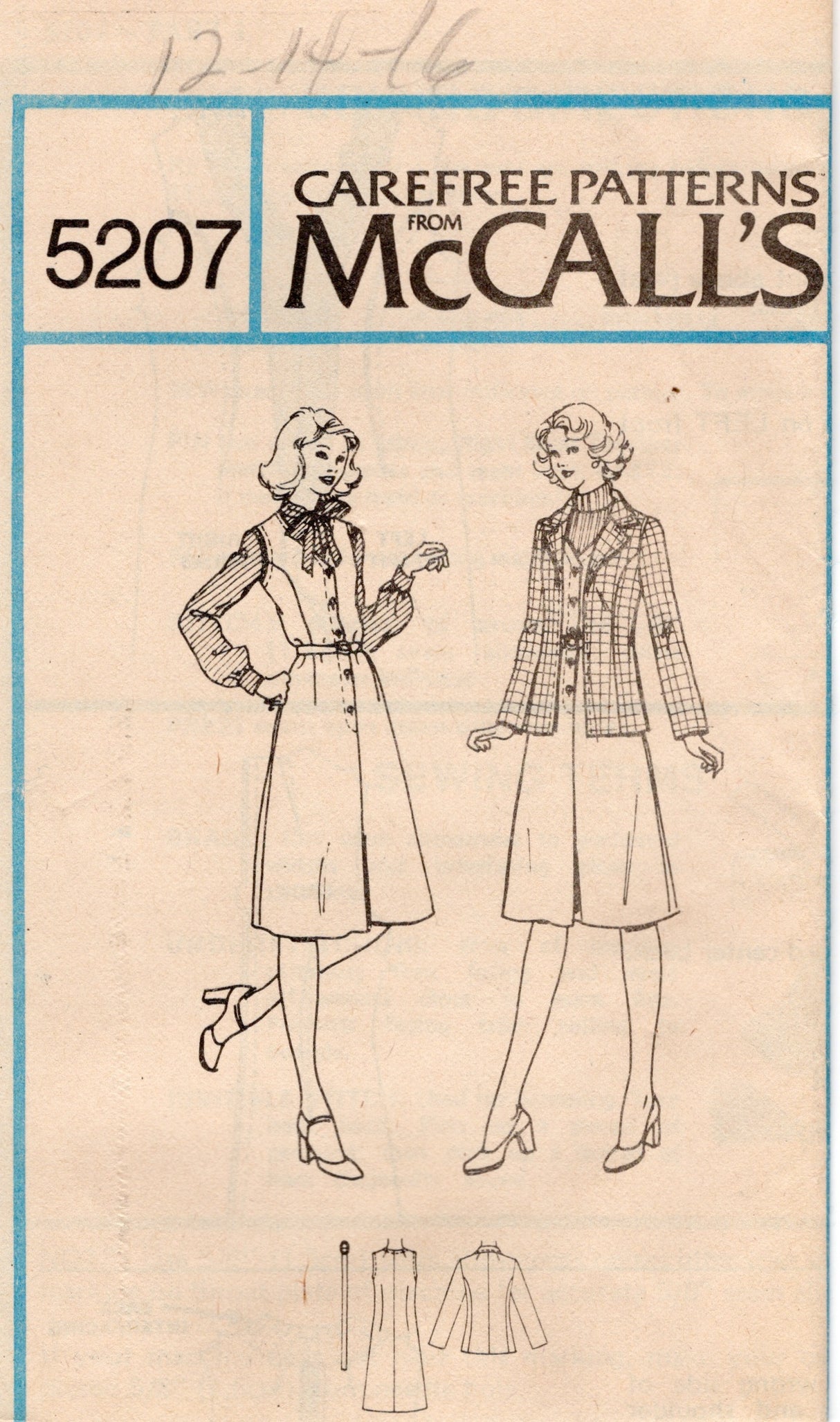 1970's McCall's Princess Line Shirtwaist Dress and Unlined Jacket pattern - Bust 34-38" - No. 5207