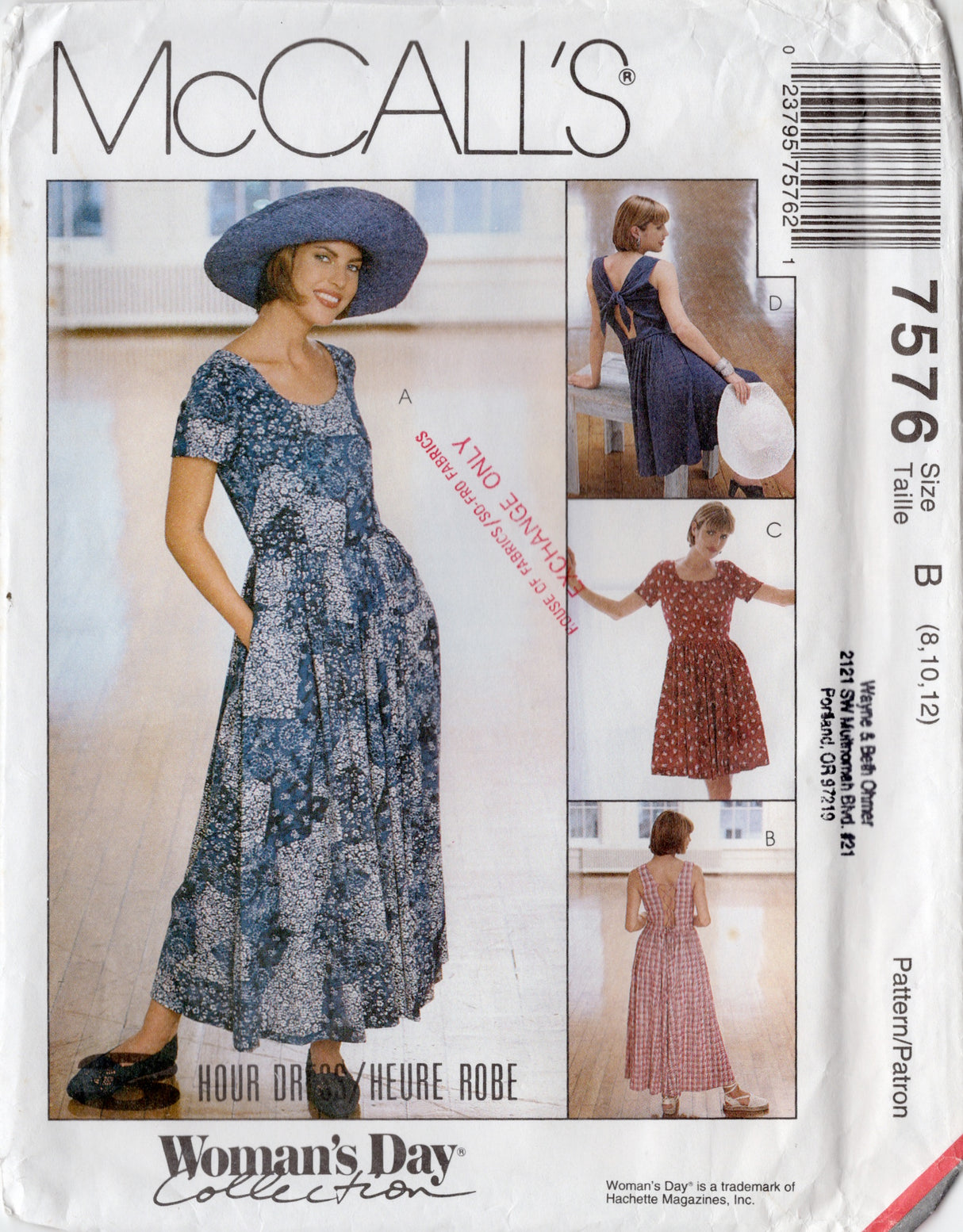 1990's McCall's Lace Up Back Scoop Neck Dress Pattern - Bust 31.5-34" - No. 7576