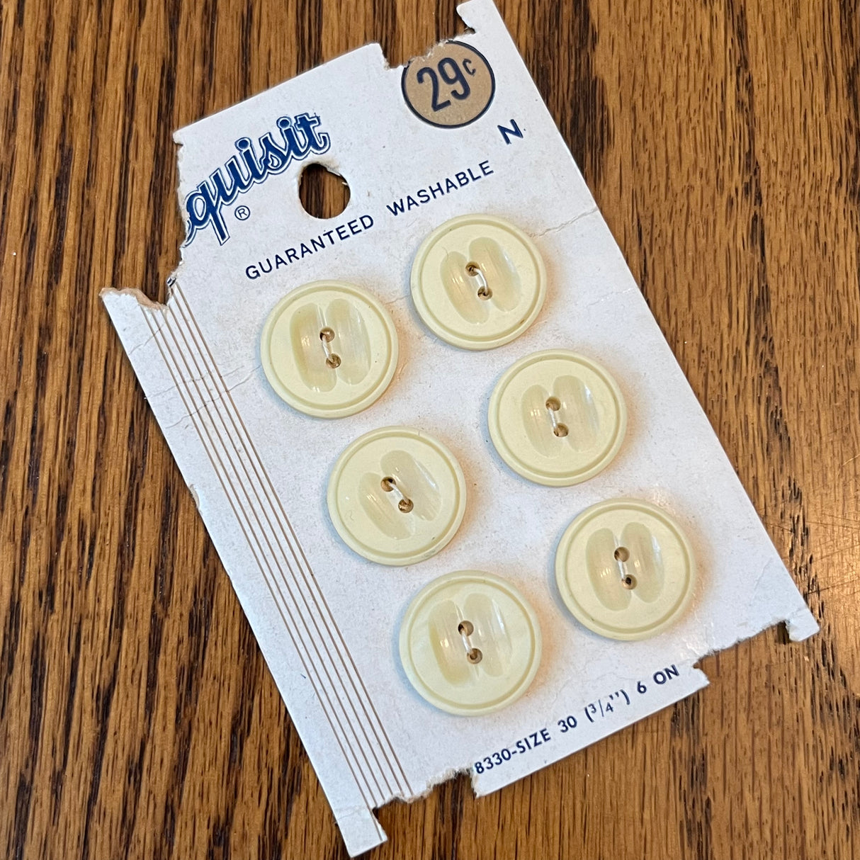 1970’s Exquisit Plastic Buttons - Cream - Set of 6 - 3/4” - on card