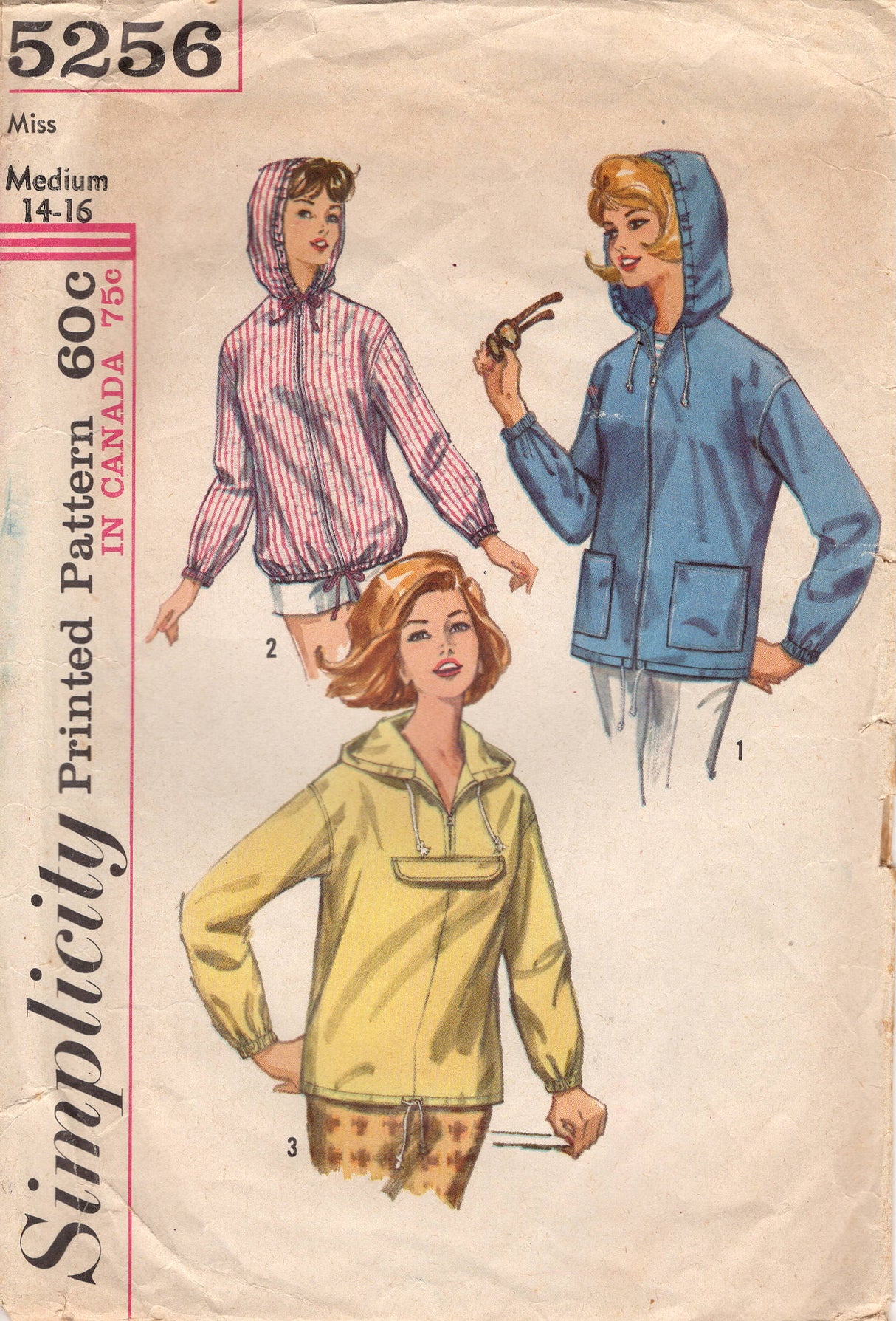 1960's Simplicity Hooded Jacket or Parka Pattern - Bust 34-36" - No. 5256