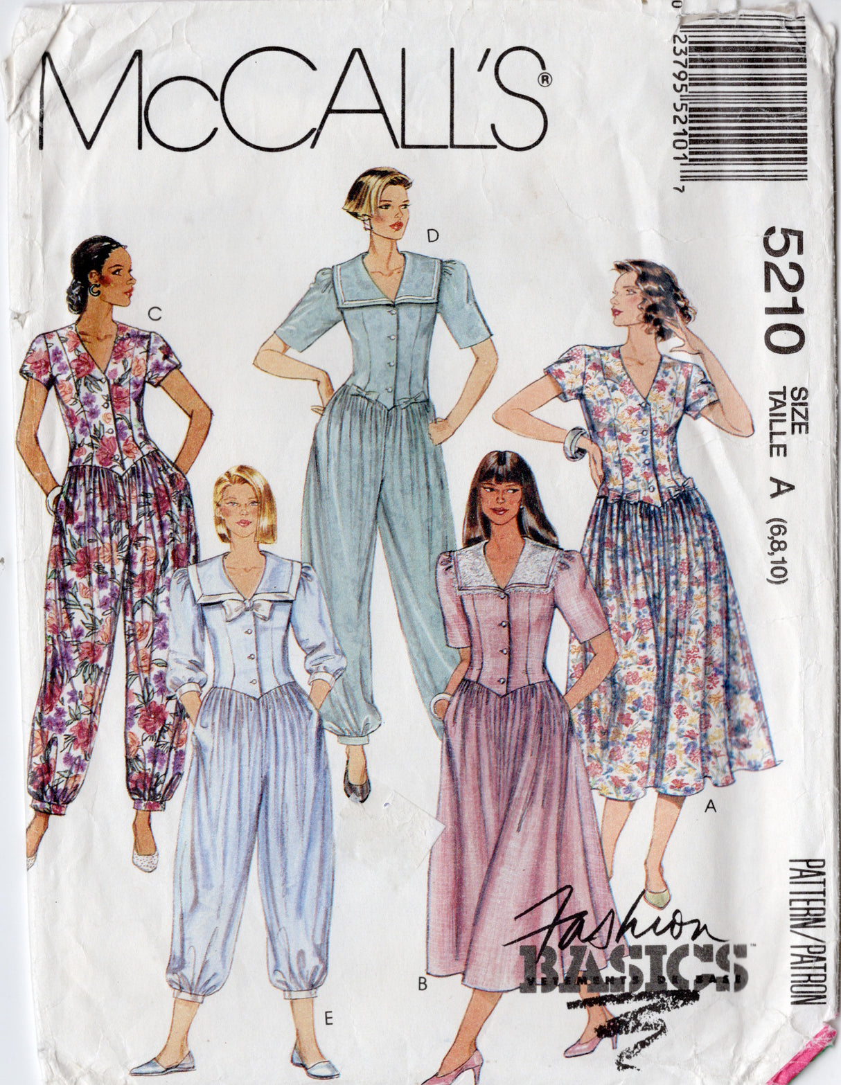 1990's McCall's Jumpsuit or Dress with Large Collar and Short or 3/4 Sleeves - Bust 30.5-32.5" - No. 5210